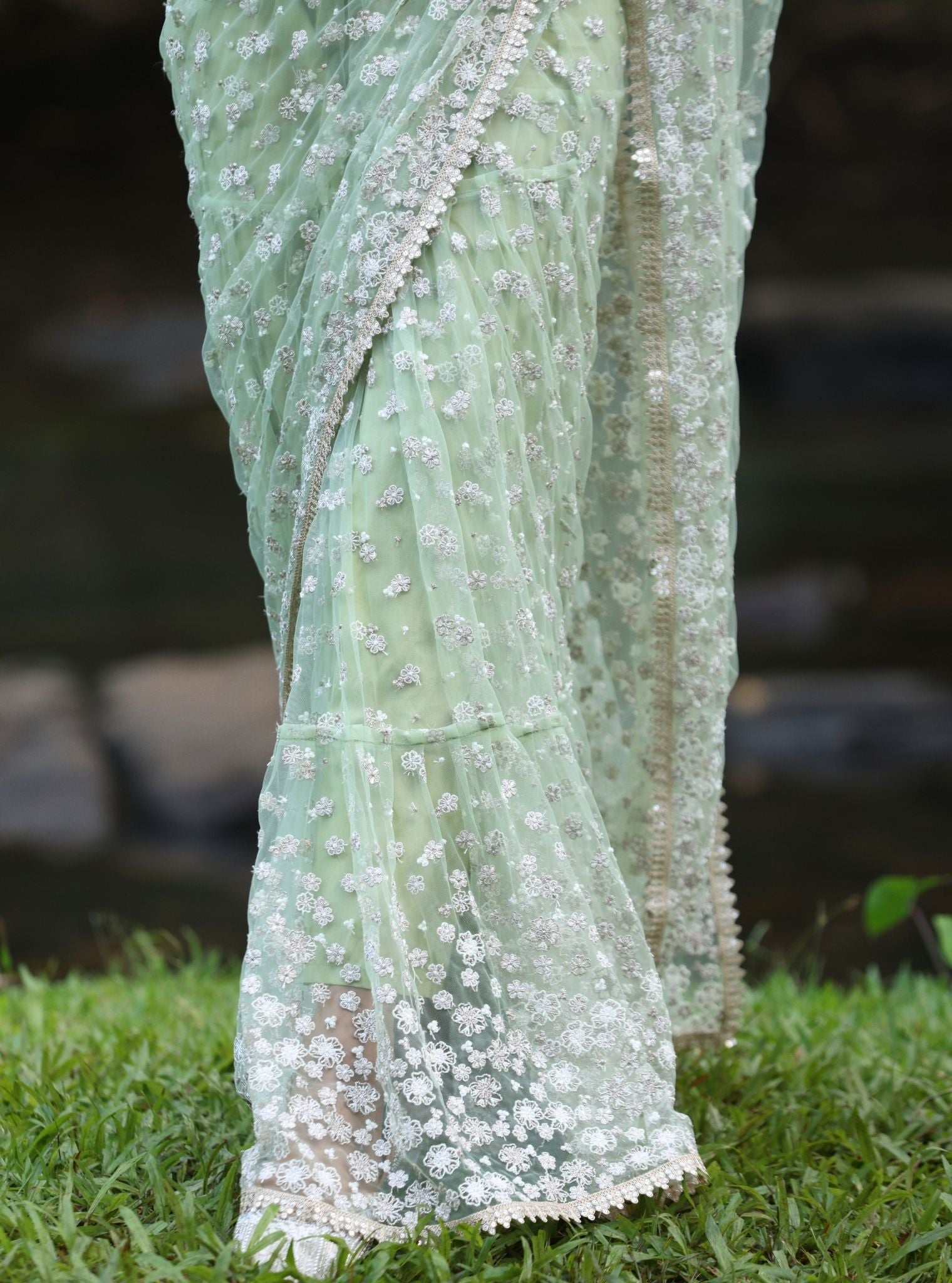 Mulmul Lurex Organza Kala Green Saree