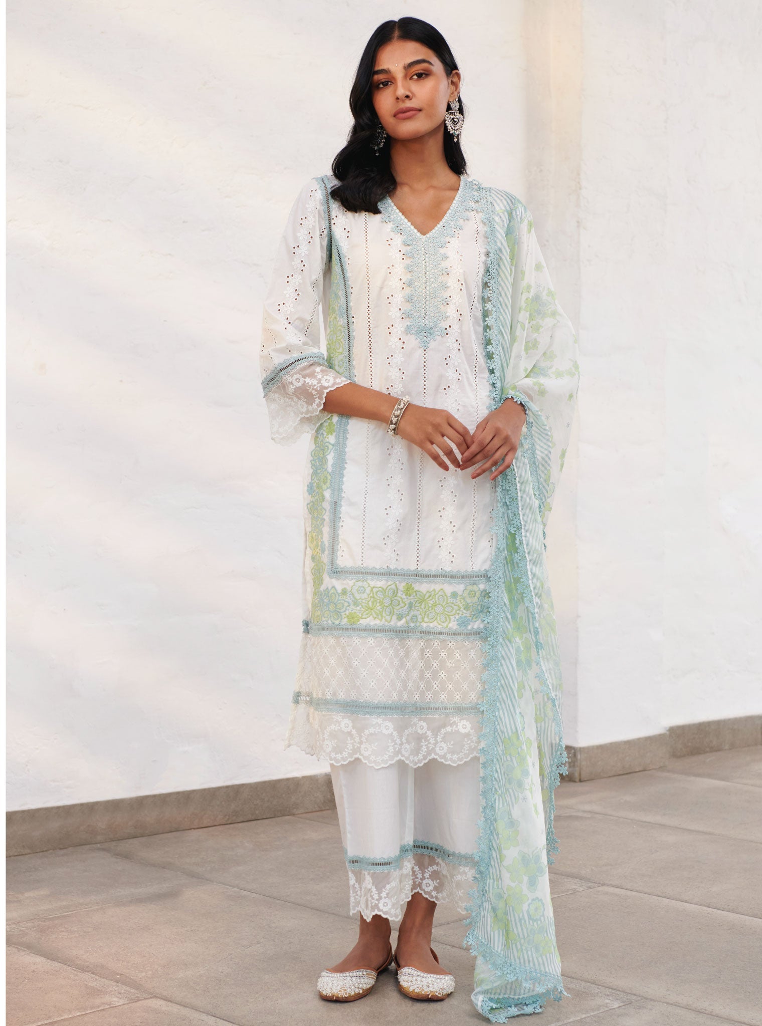 Mulmul Organza Printed Oxford White Dupatta