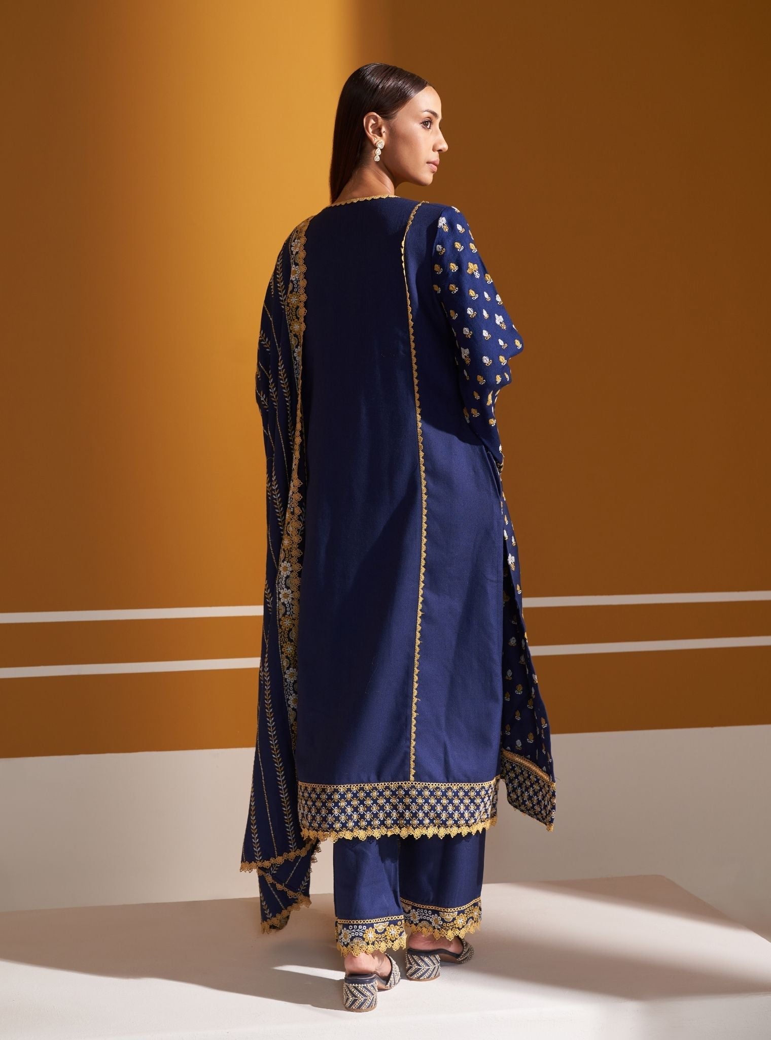 Mulmul Wool Marlow Navy Kurta With Mulmul Wool Marlow Navy Pant