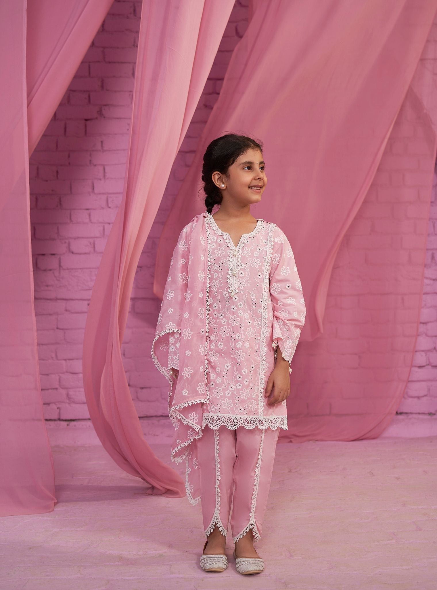 Mulmul Cotton Elin Pink Kurta With Mulmul Cotton Elin Pink Pant