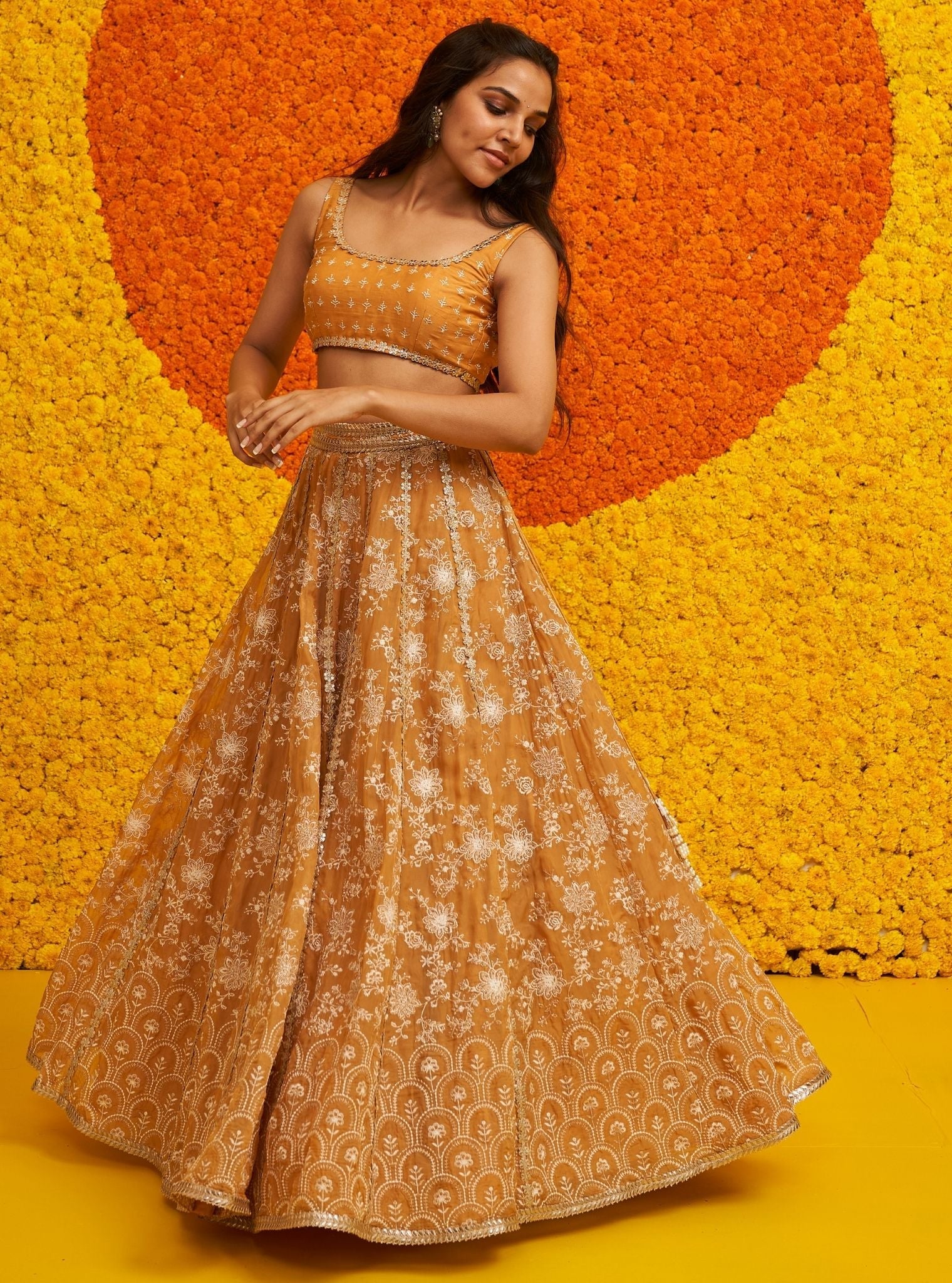 Mulmul Organza Saiyaara Mustard lehenga