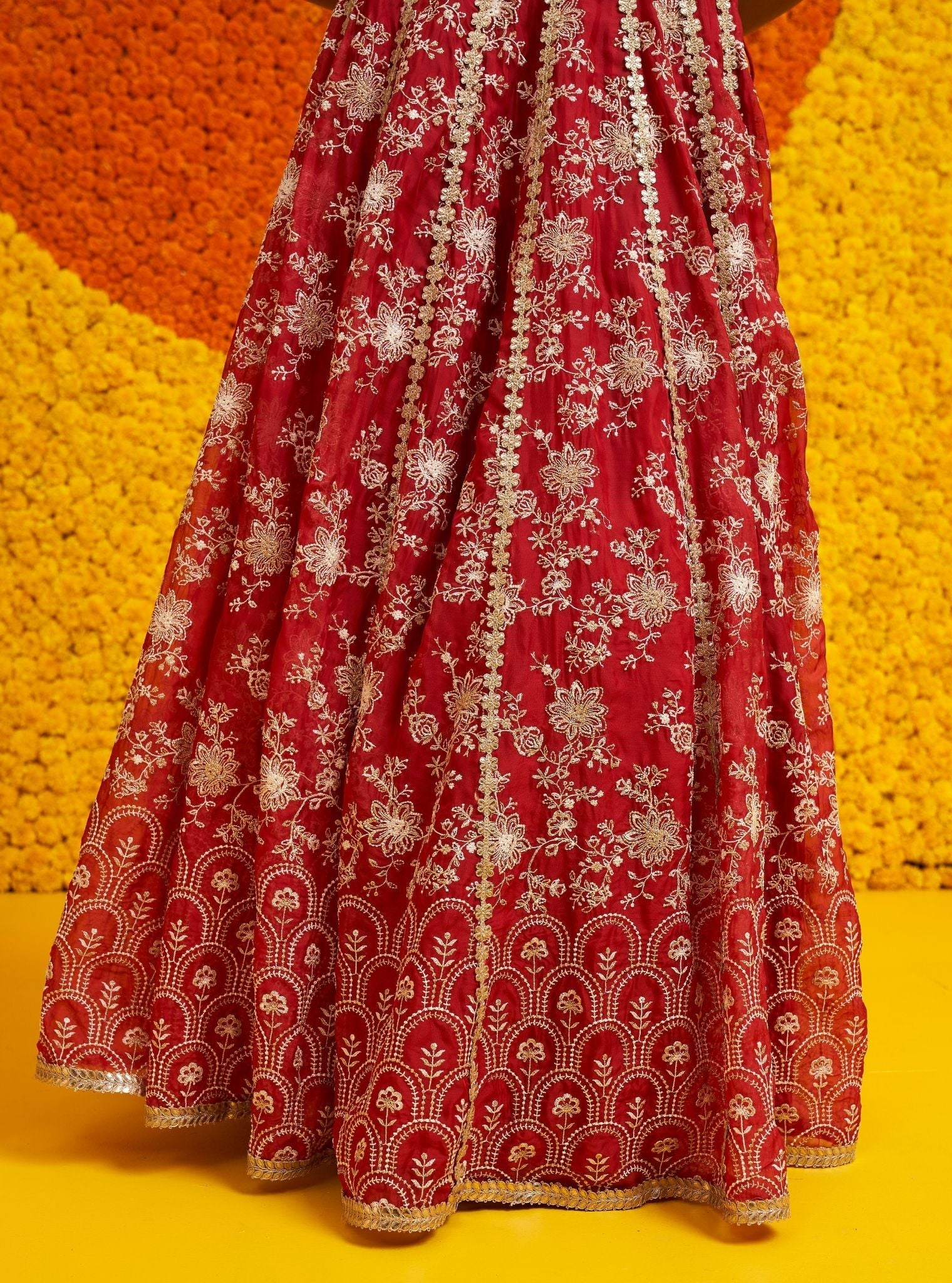 Mulmul Organza Saiyaara Red lehenga