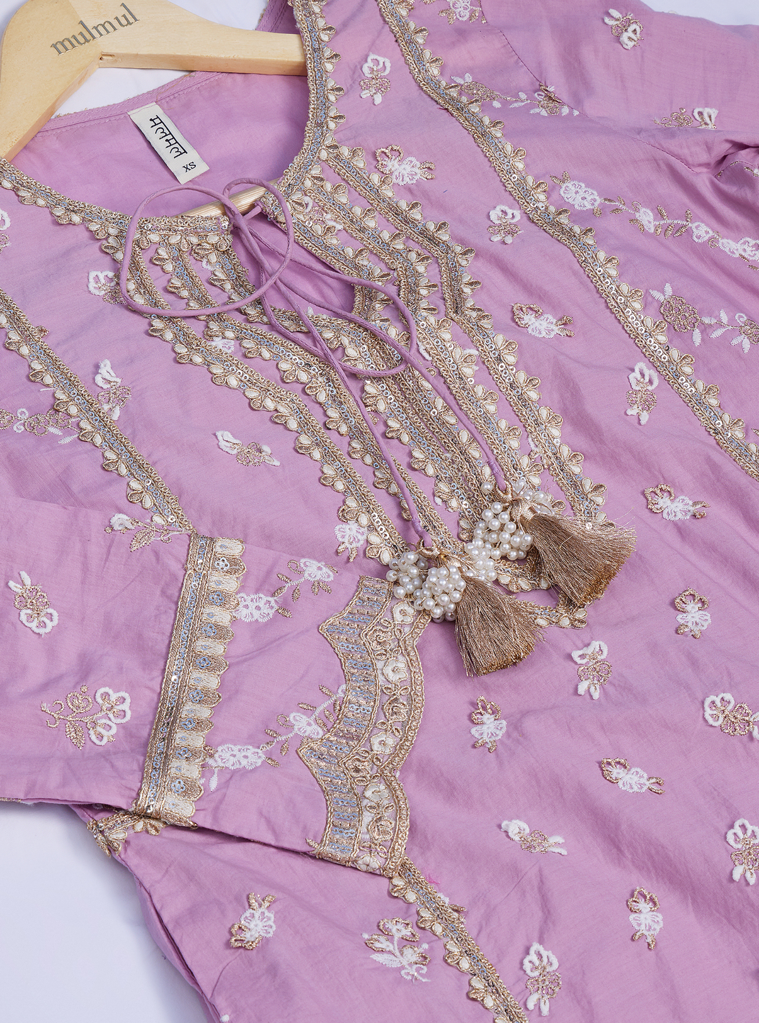 Mulmul Cotton Adah Lilac Kurta with Mulmul Cotton Adah Lilac Pant