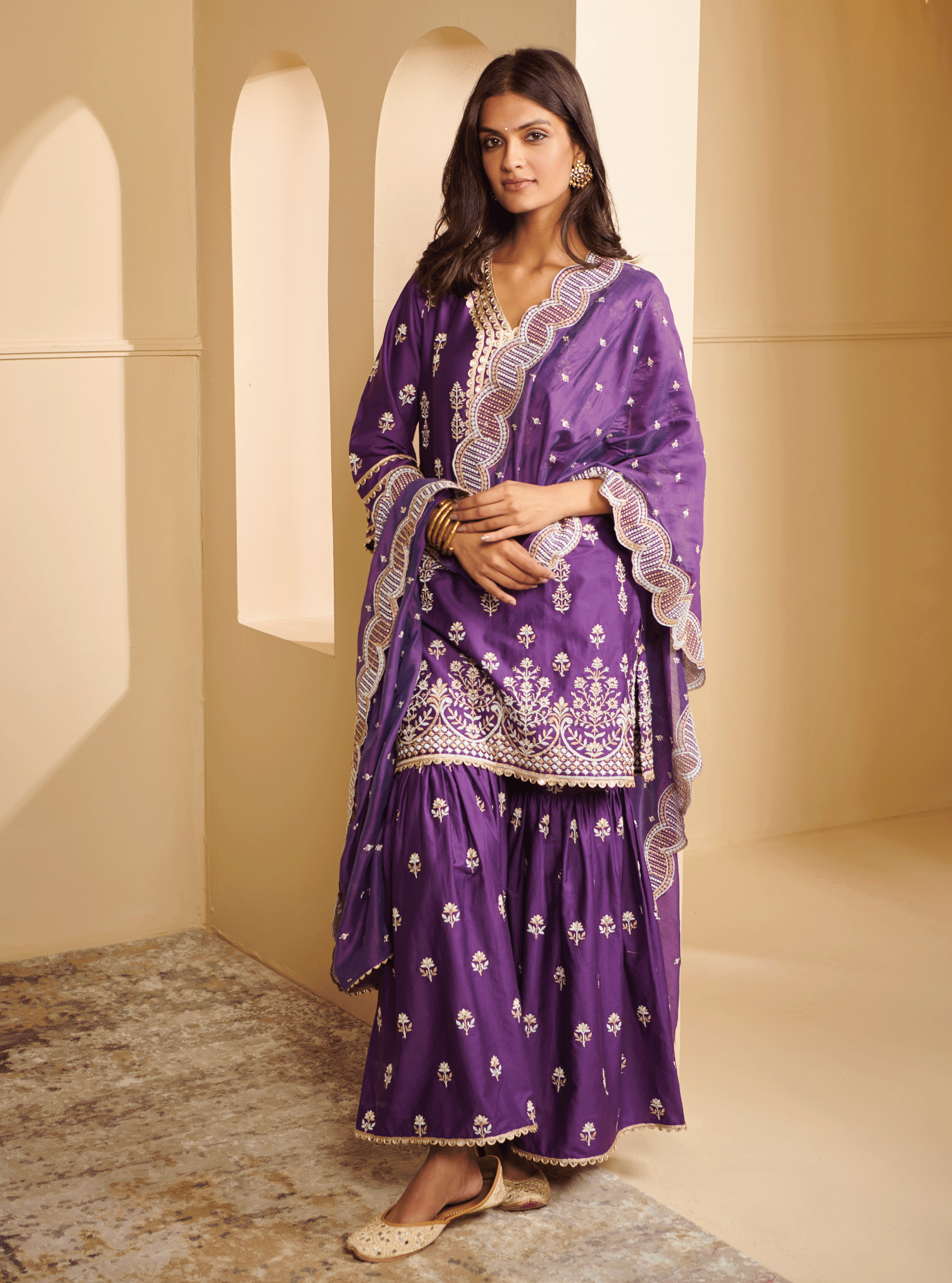 Mulmul Pima Satin Avathi Purple Kurta With Avathi Purple Garara