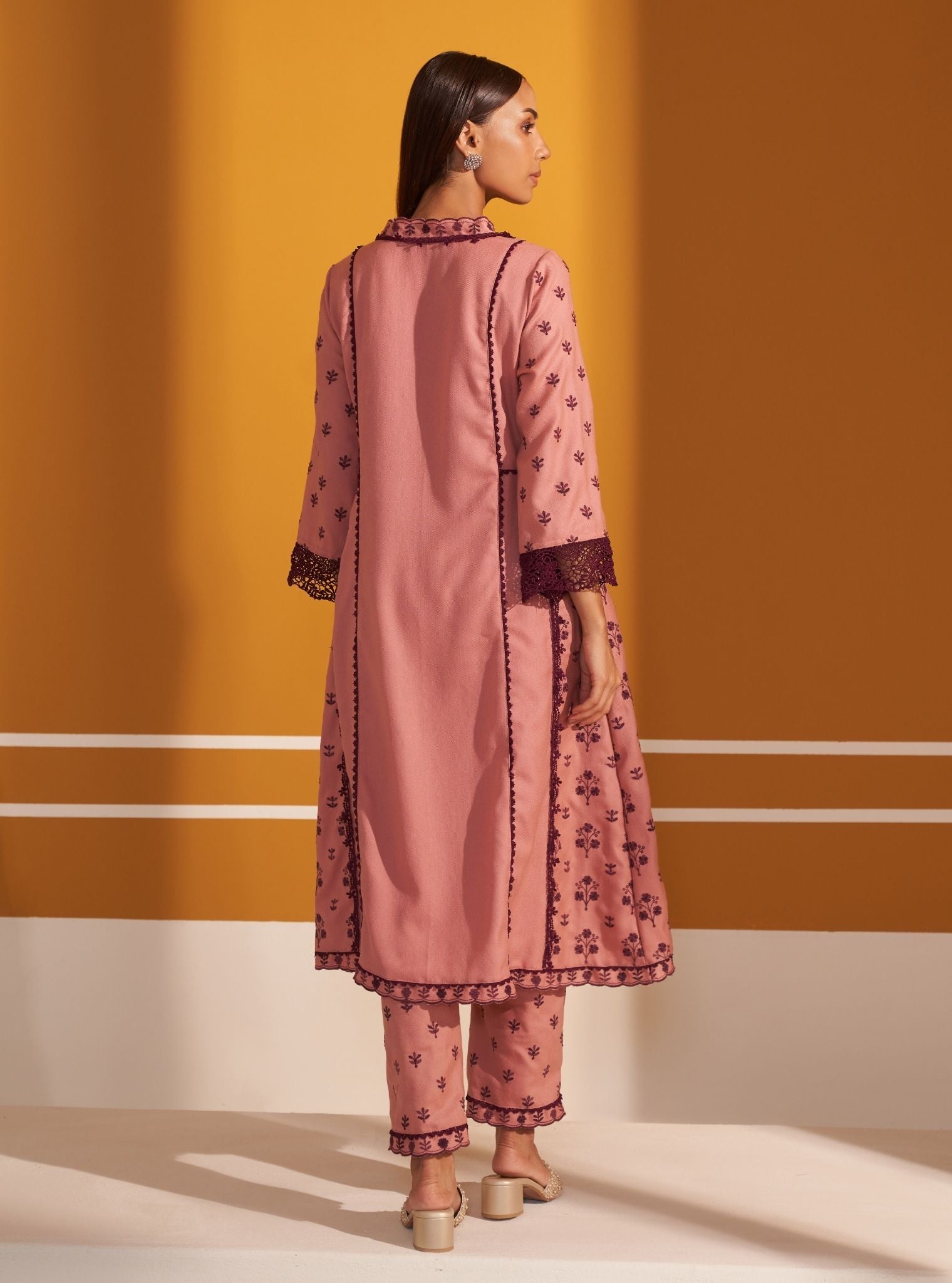 Mulmul Wool Selby Pink Kurta With Mulmul Wool Selby Pink Pant