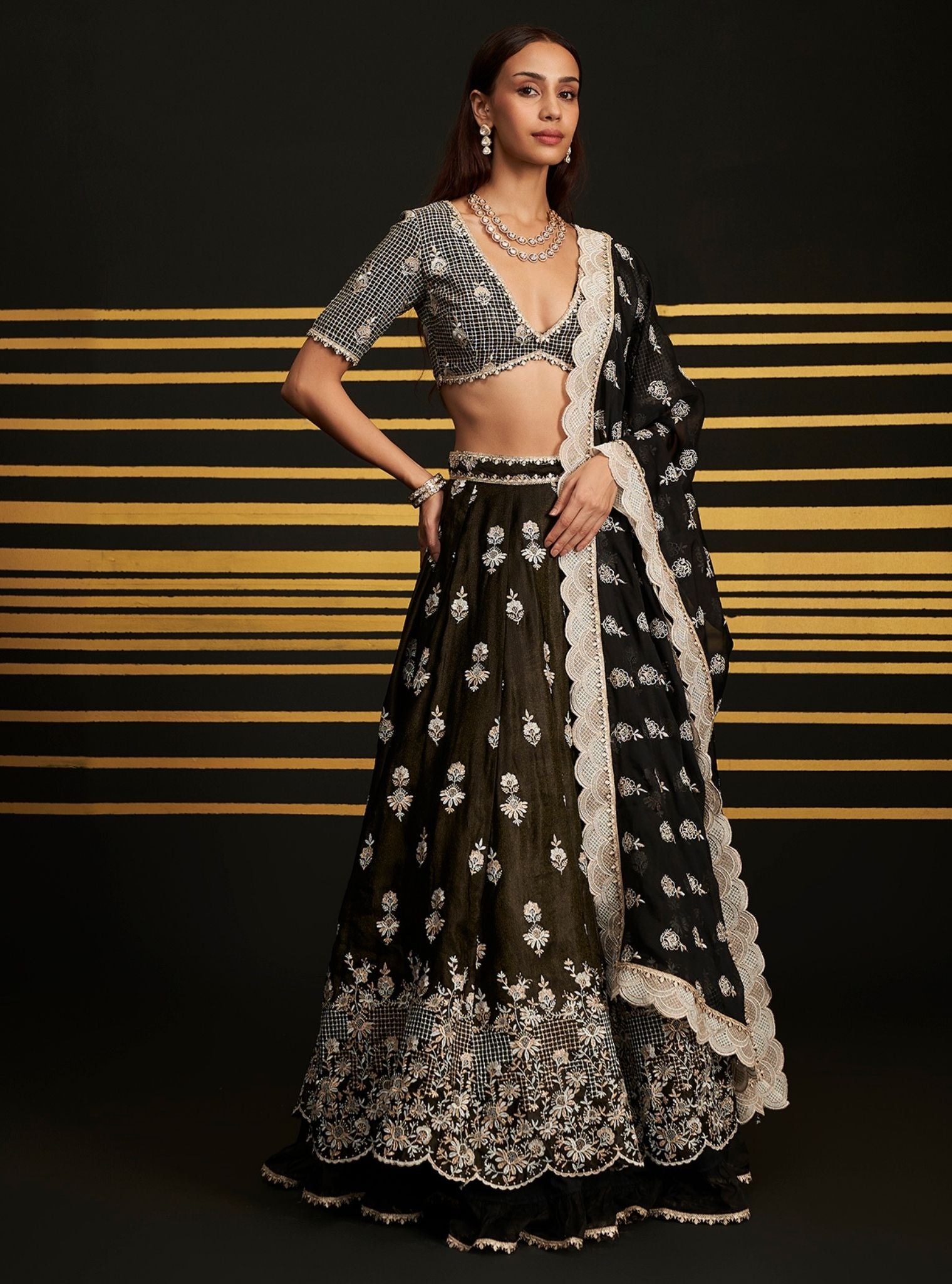 Mulmul Luxe Tissue Sathi Black Lehenga