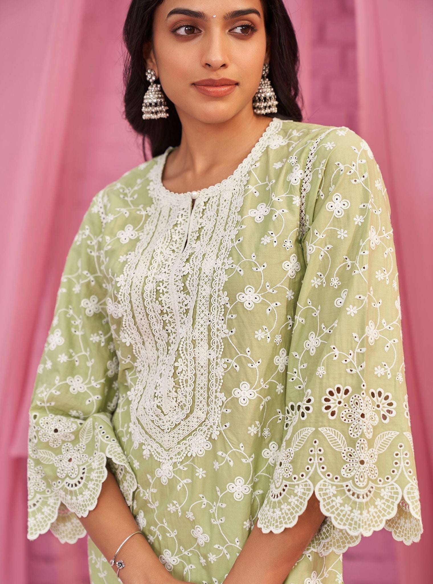 Mulmul Cotton Gauri Light Green Kurta