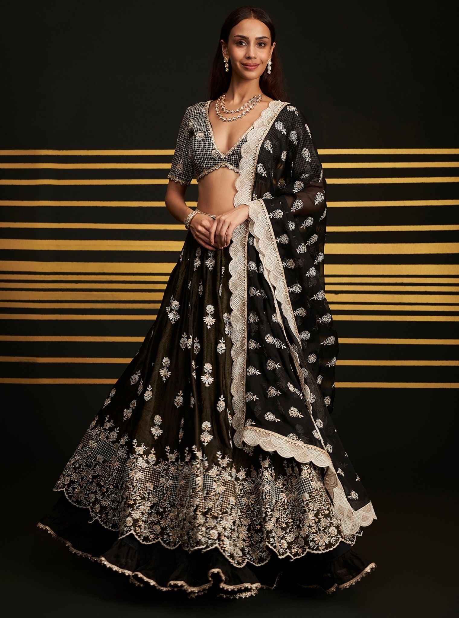 Mulmul Luxe Tissue Sathi Black Lehenga