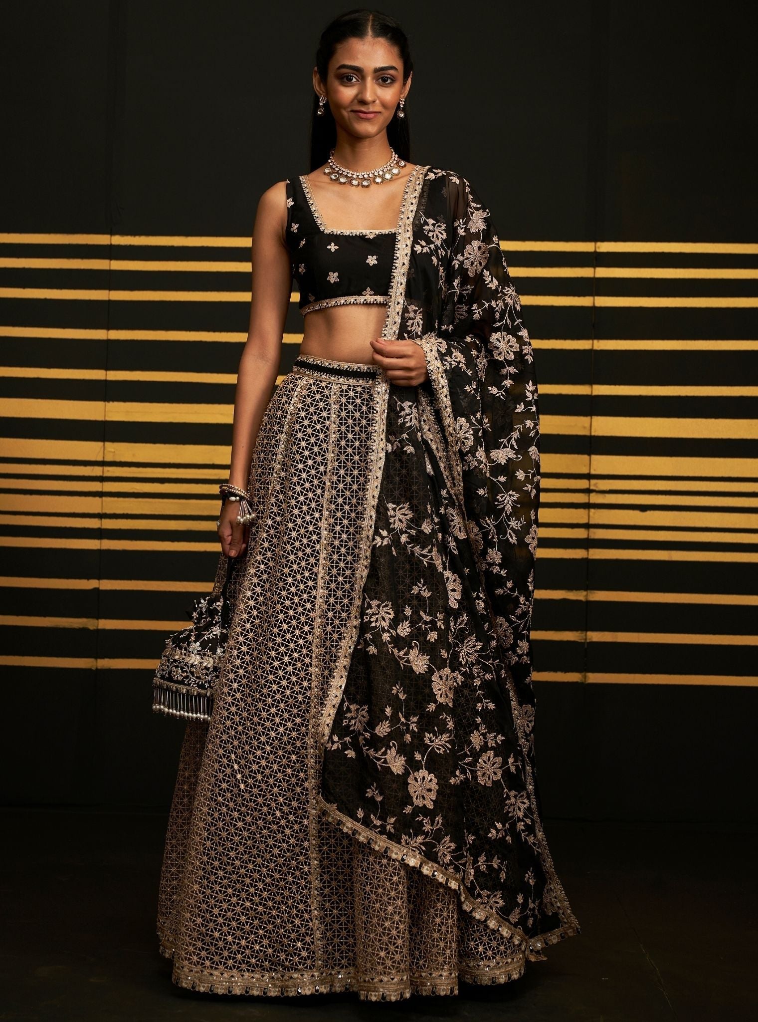 Mulmul Chemical Rehnuma Black lehenga