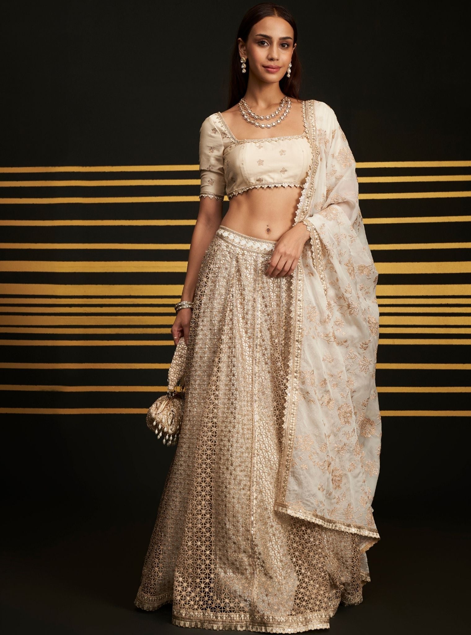 Mulmul Chemical Rehnuma Off White lehenga