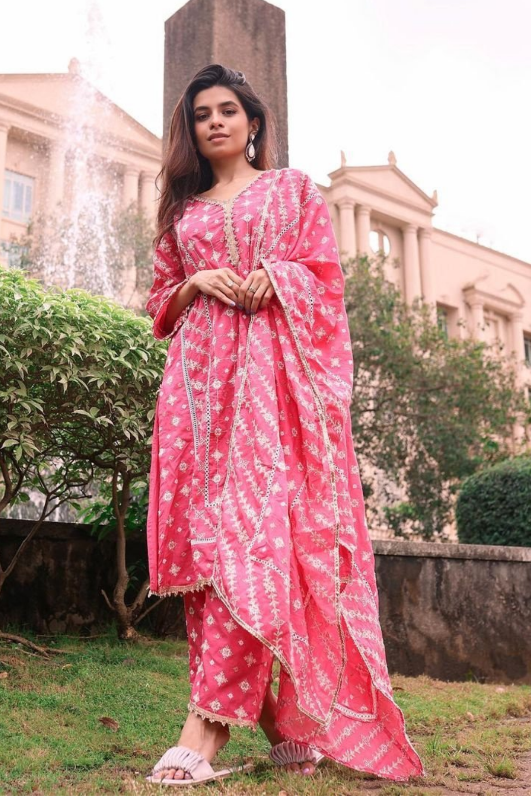 Mulmul Cotton Pelican Pink Kurta With Pelican Pink Pyajama