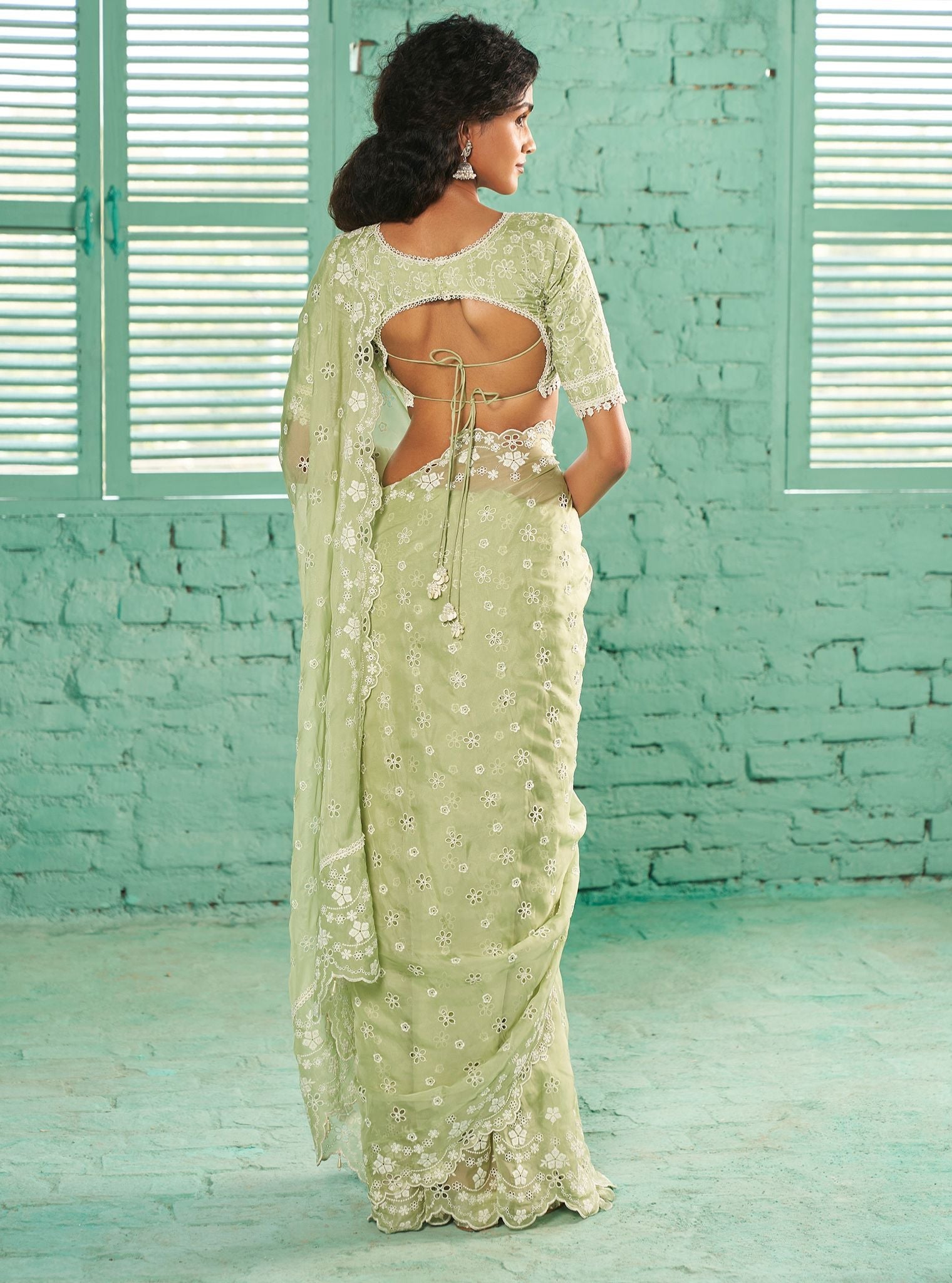 Mulmul Organza Leia Green Saree