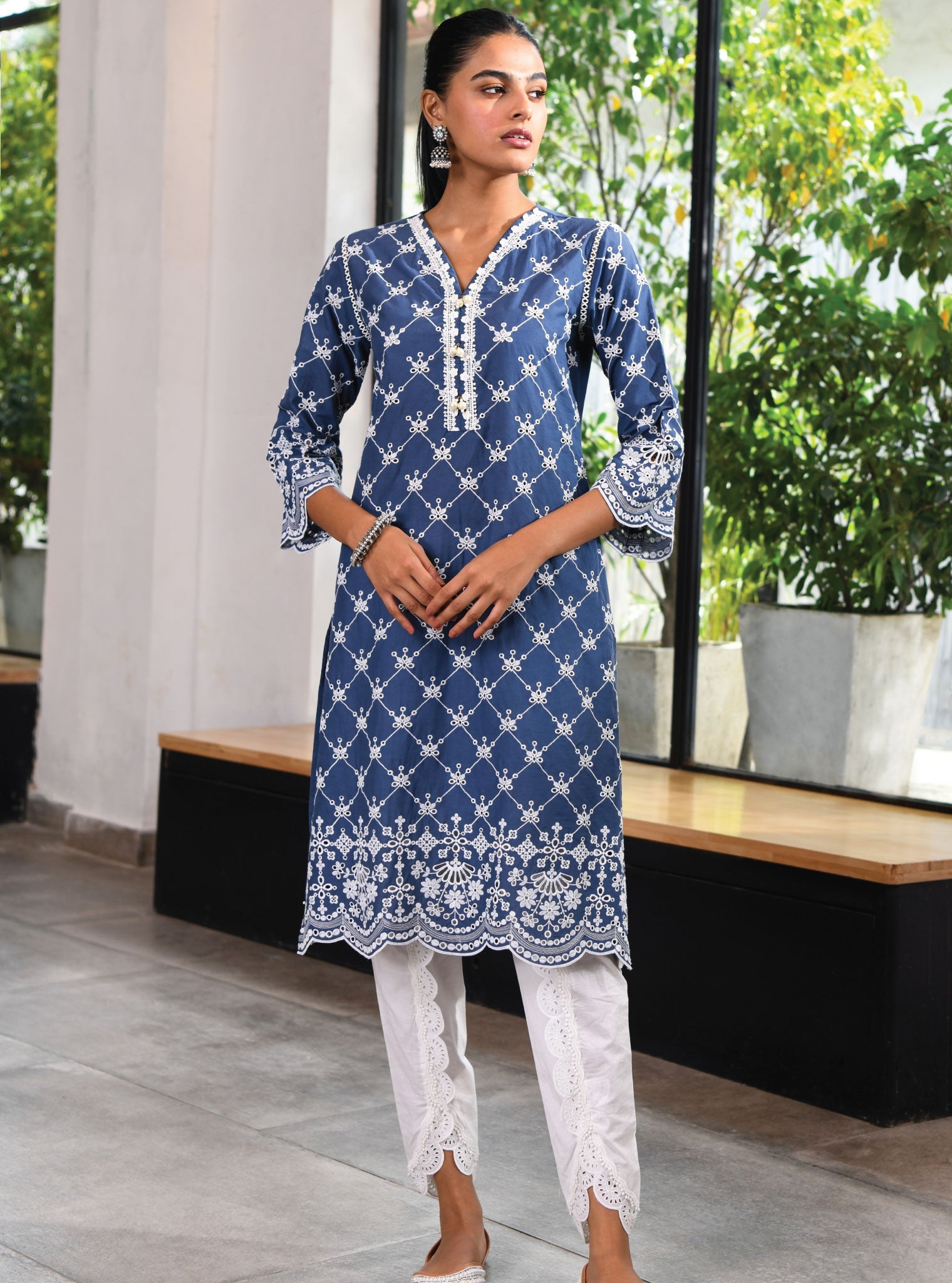 Mulmul Cotton Perth Navy Kurta