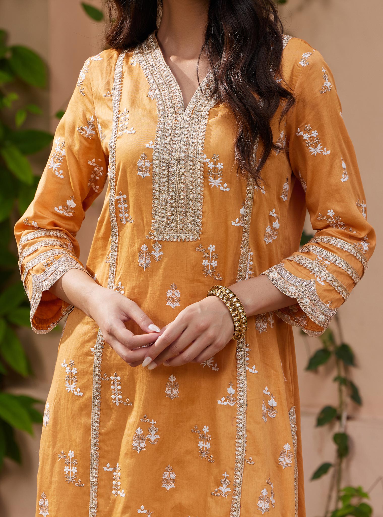 Mulmul Pima Nimisa Orange Kurta With Mulmul Nimisa Orange Pant