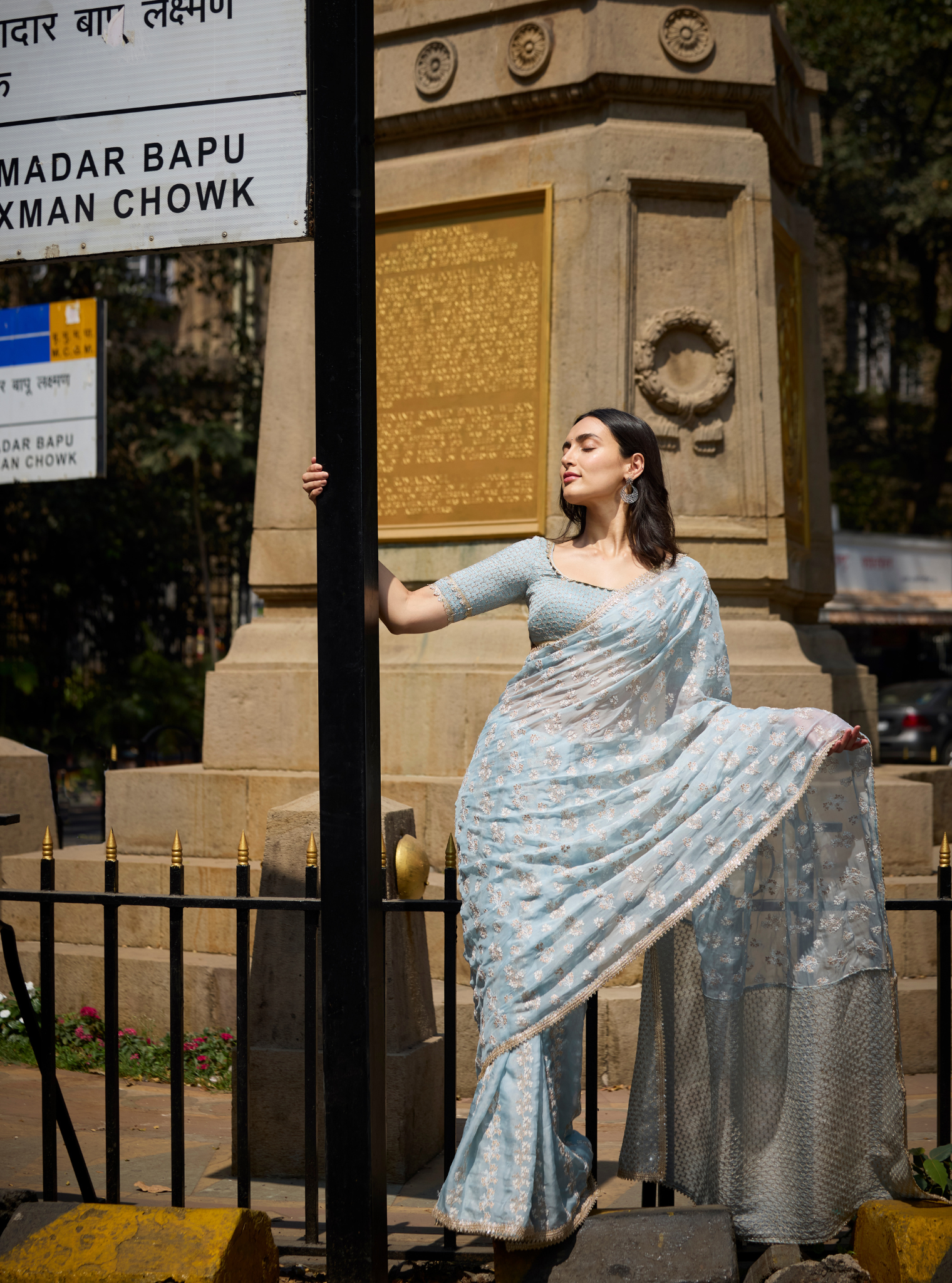 Mulmul Organza Saroli Light Blue Saree