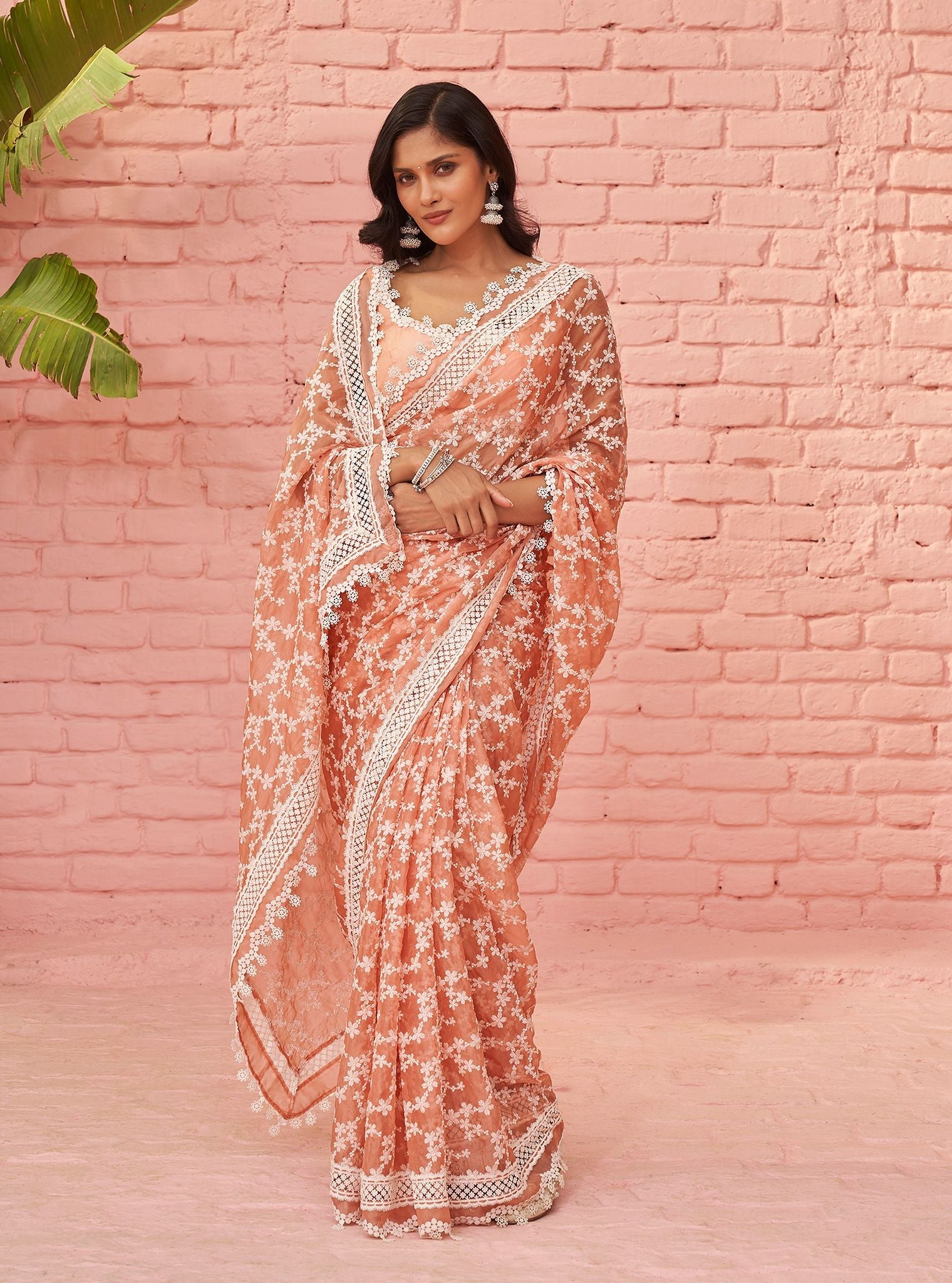 Mulmul Organza Peora Peach Saree