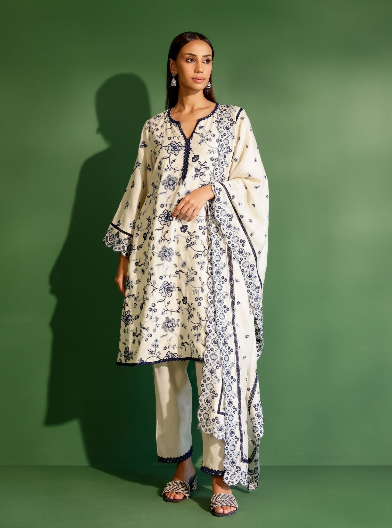 Mulmul Wool Juno Off White Kurta With Mulmul Wool Juno Off White Pant