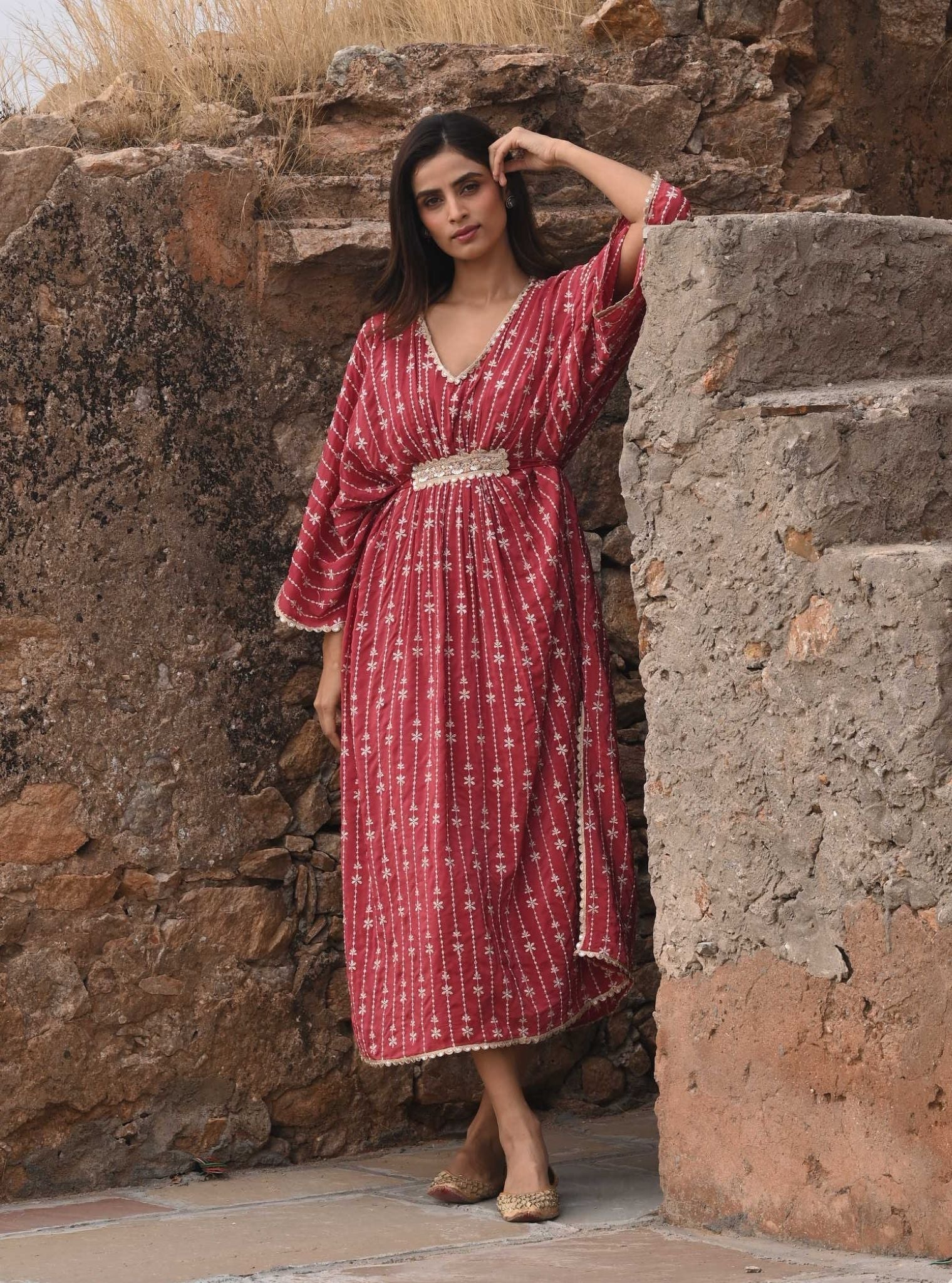 Mumul Crepe Gul Red Kaftan