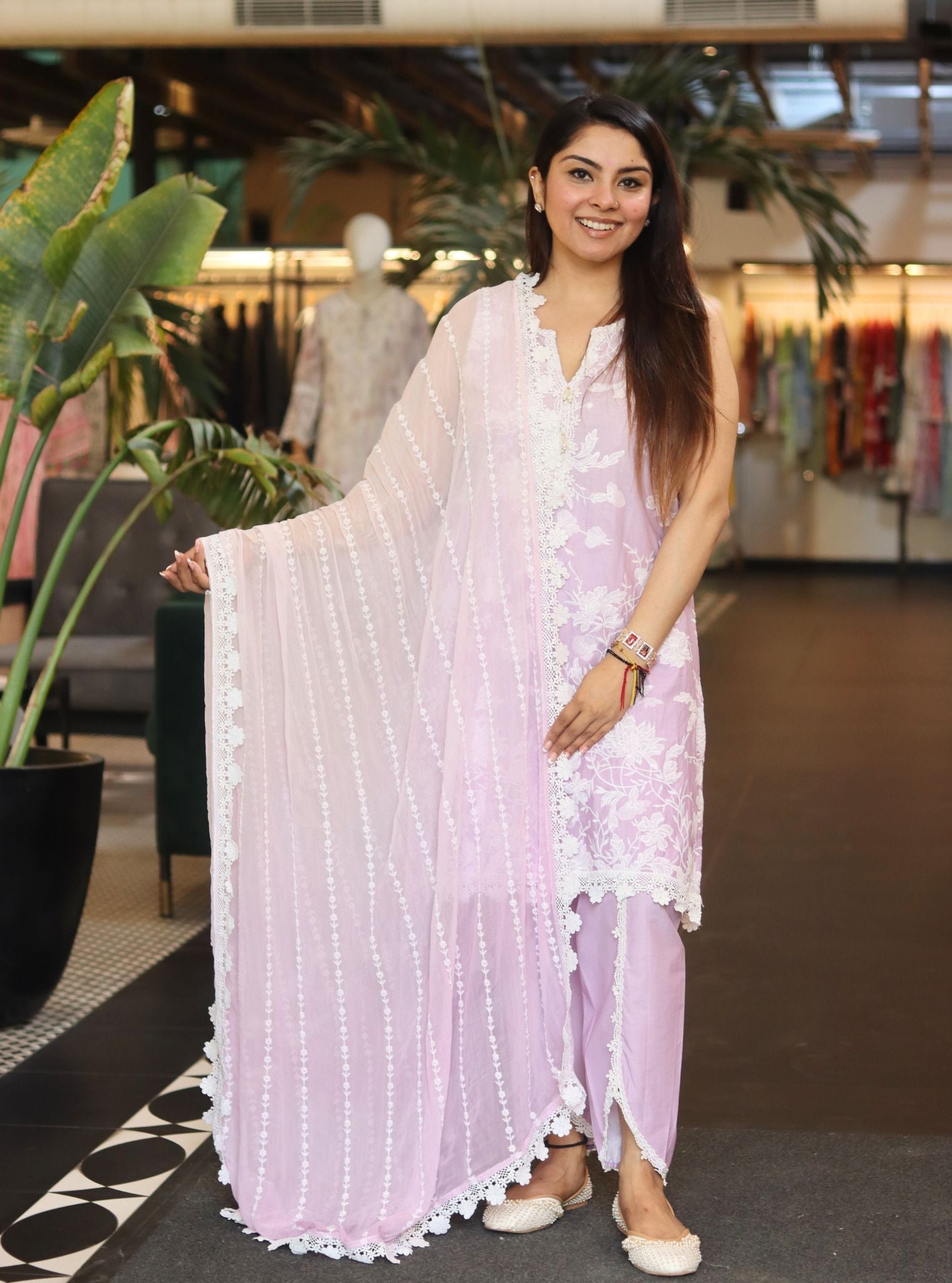 Mulmul Cotton Midori Lilac Kurta With Mulmul Cotton Midori Lilac Pant