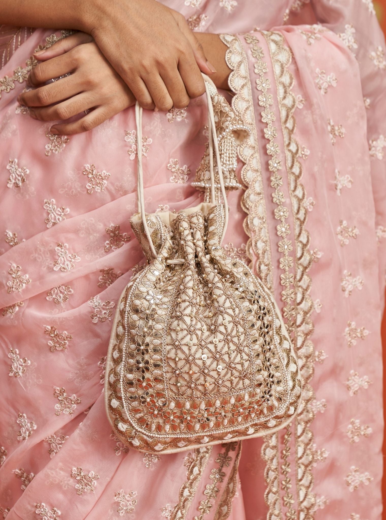 Mulmul Laya Gold Potli Bag