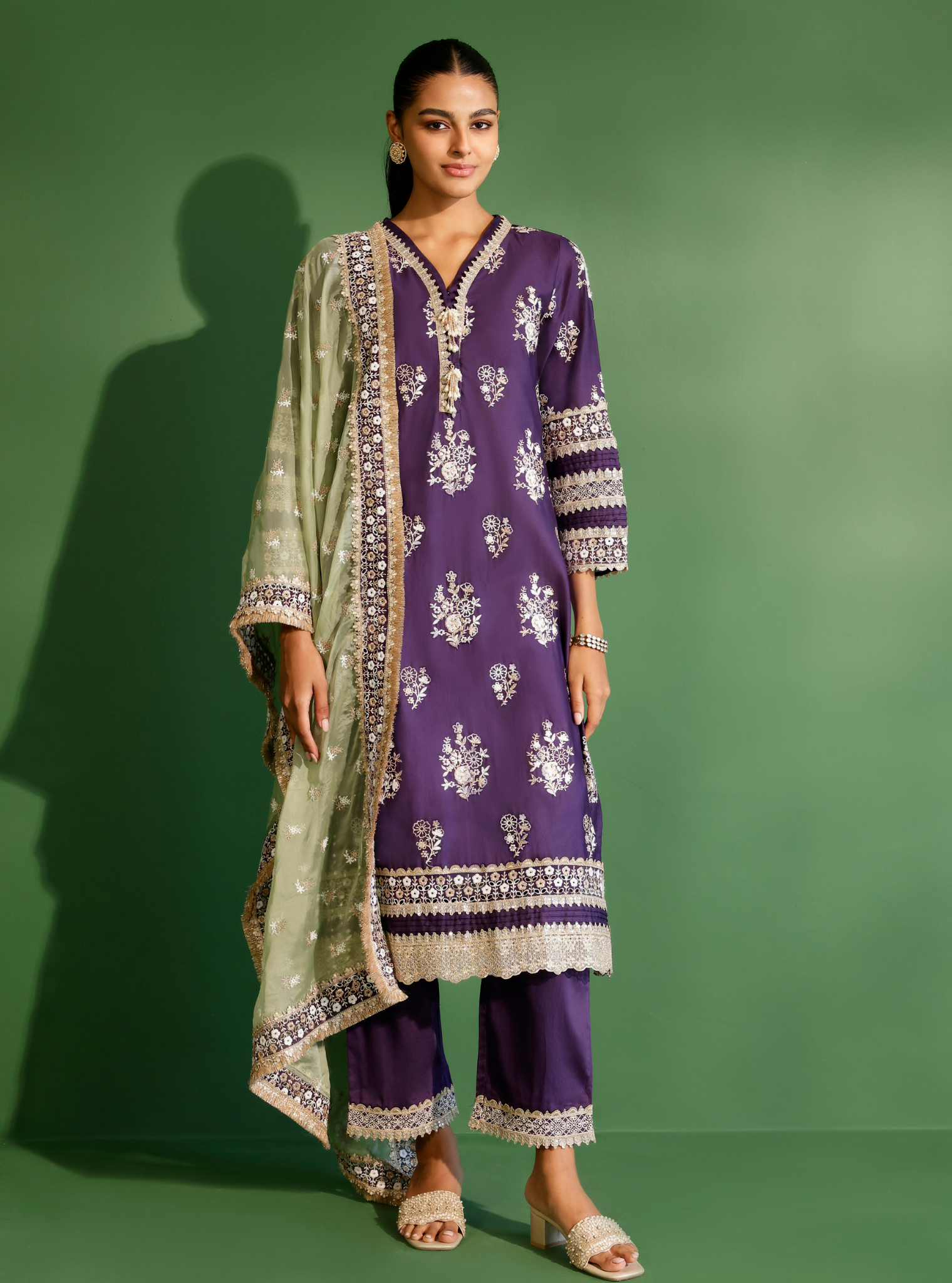 Mulmul Pima Satin Nalin Purple Kurta With Mulmul Pima Satin Nalin Purple Pant