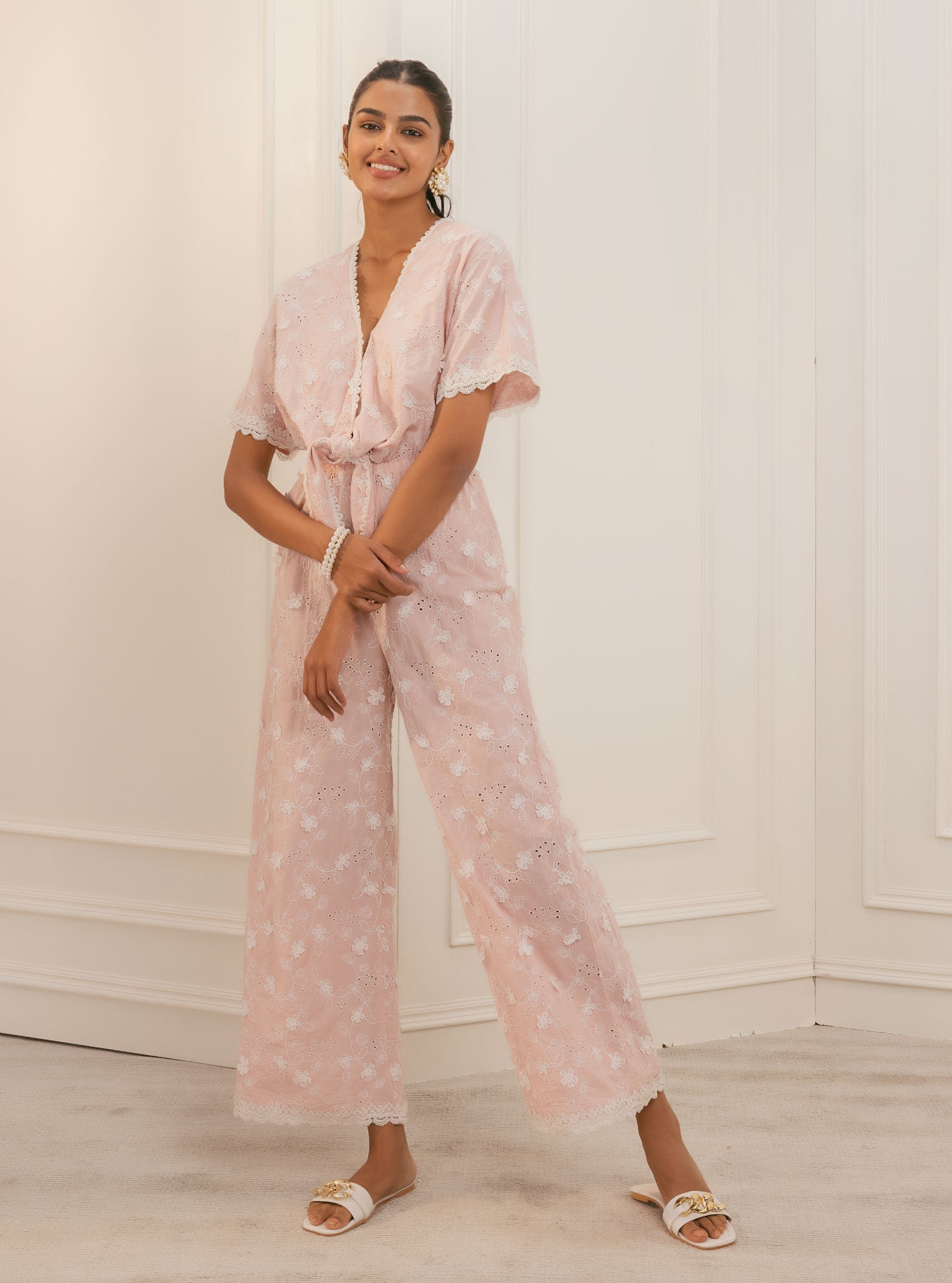 Mulmul Cotton Liliana Pink Jumpsuit