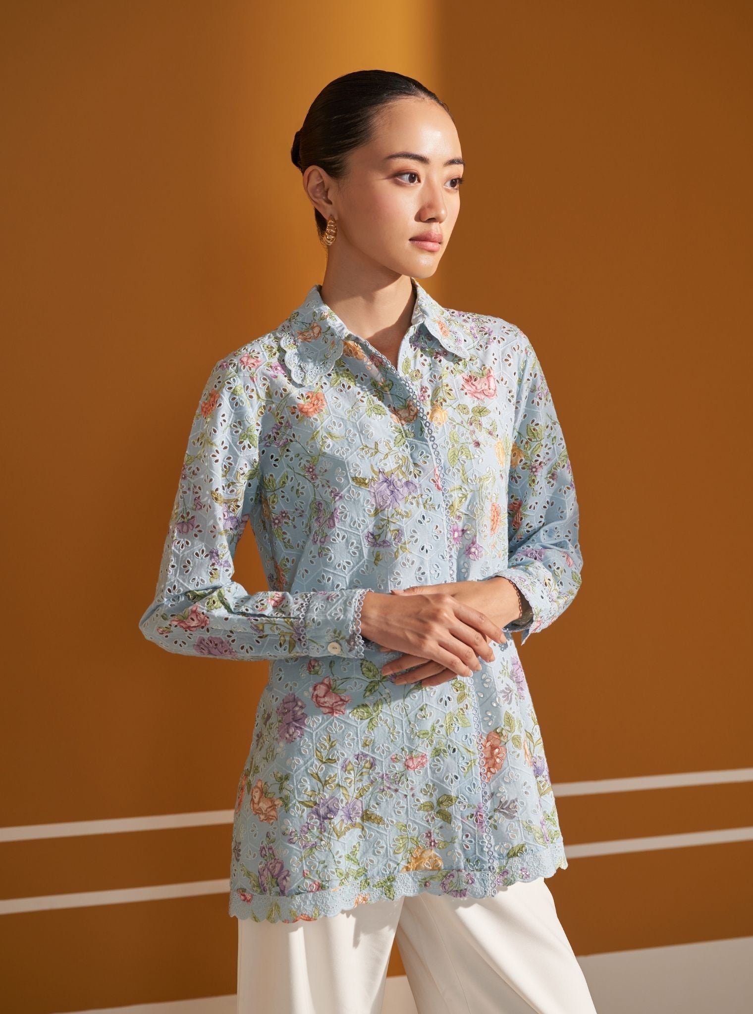 Mulmul Cotton Printed Beatrice Blue Shirt