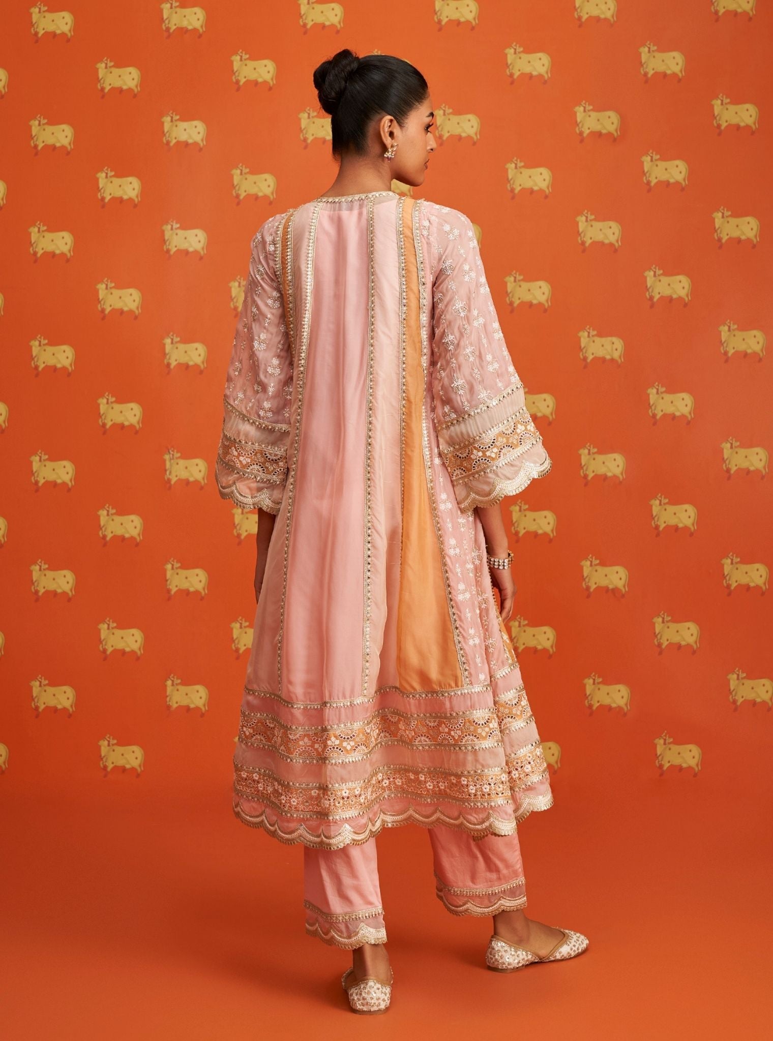 Mulmul Organza Sawika Pink Anarkali Kurta With Mulmul Pima Satin Sawika Pink Pant