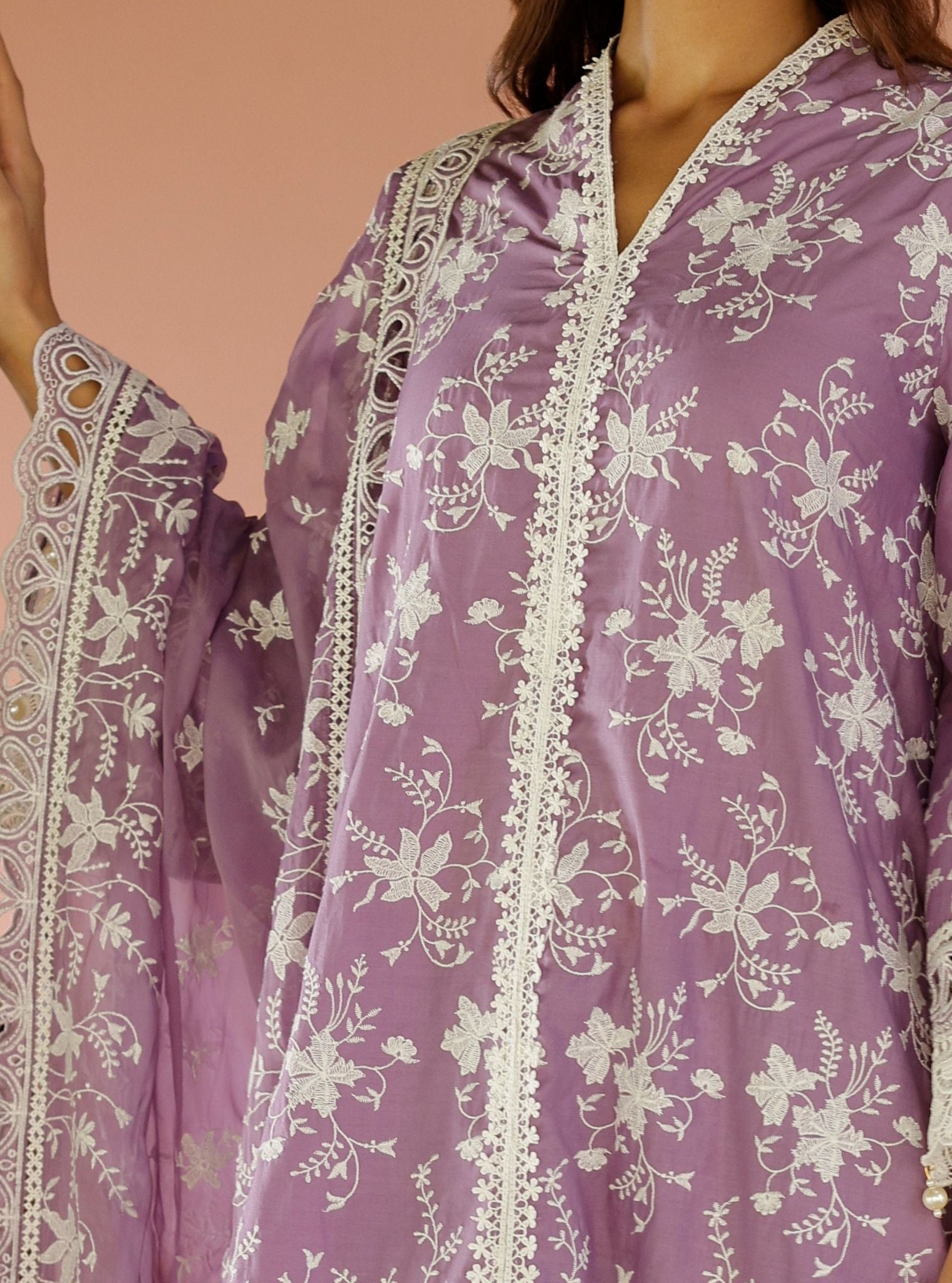 Mulmul Cotton Aalaya Violet Kurta With Mulmul Cotton Aalaya Violet Dhoti Pant