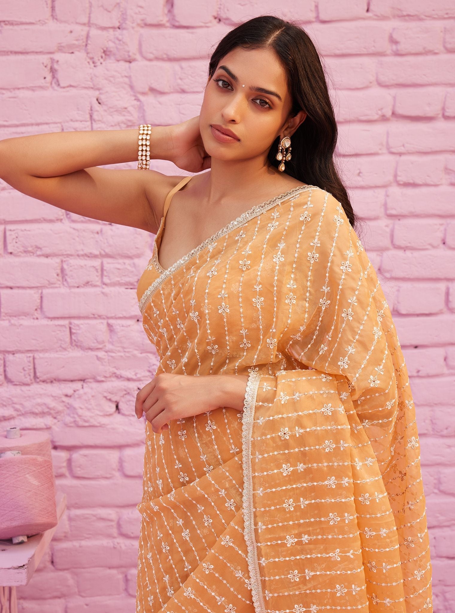 Mulmul Organza Rey Orange Saree