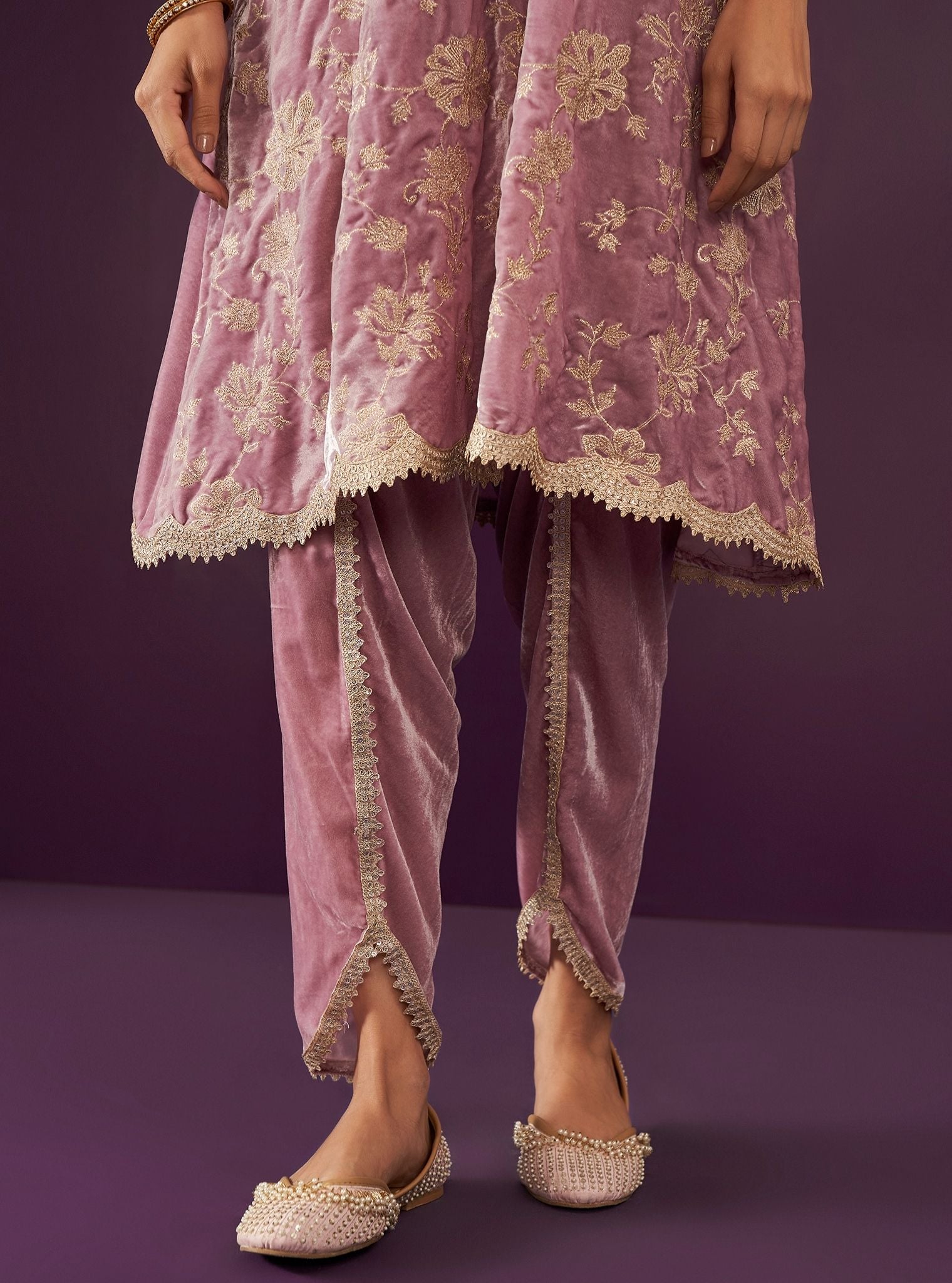 Mulmul Velvet Imani Lilac Kurta With Mulmul Velevt Imani Lilac Dhoti Pant