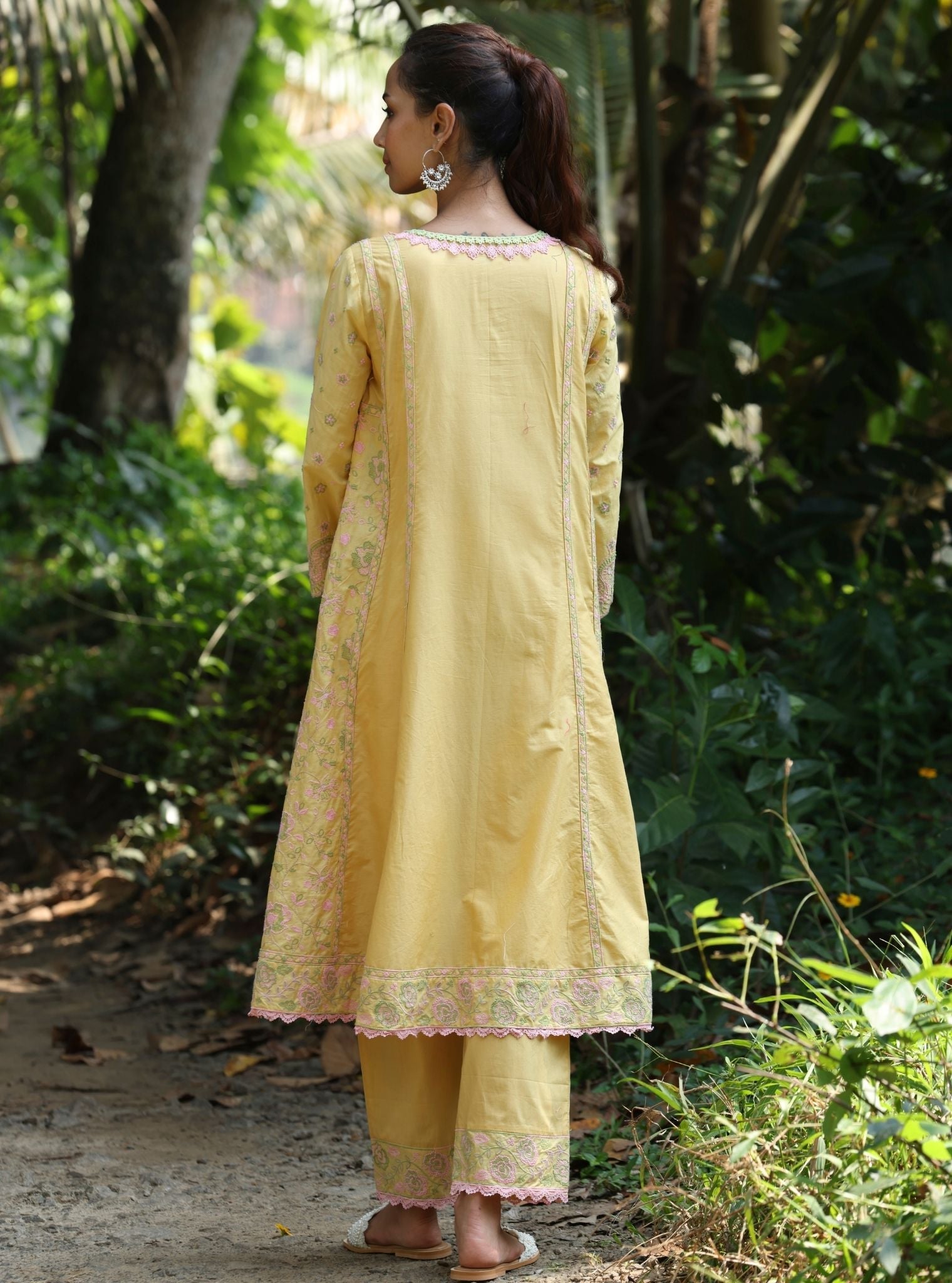 Mulmul Cotton Aavya Yellow Anarkali Kurta With Mulmul Cotton Aavya Yellow Pant