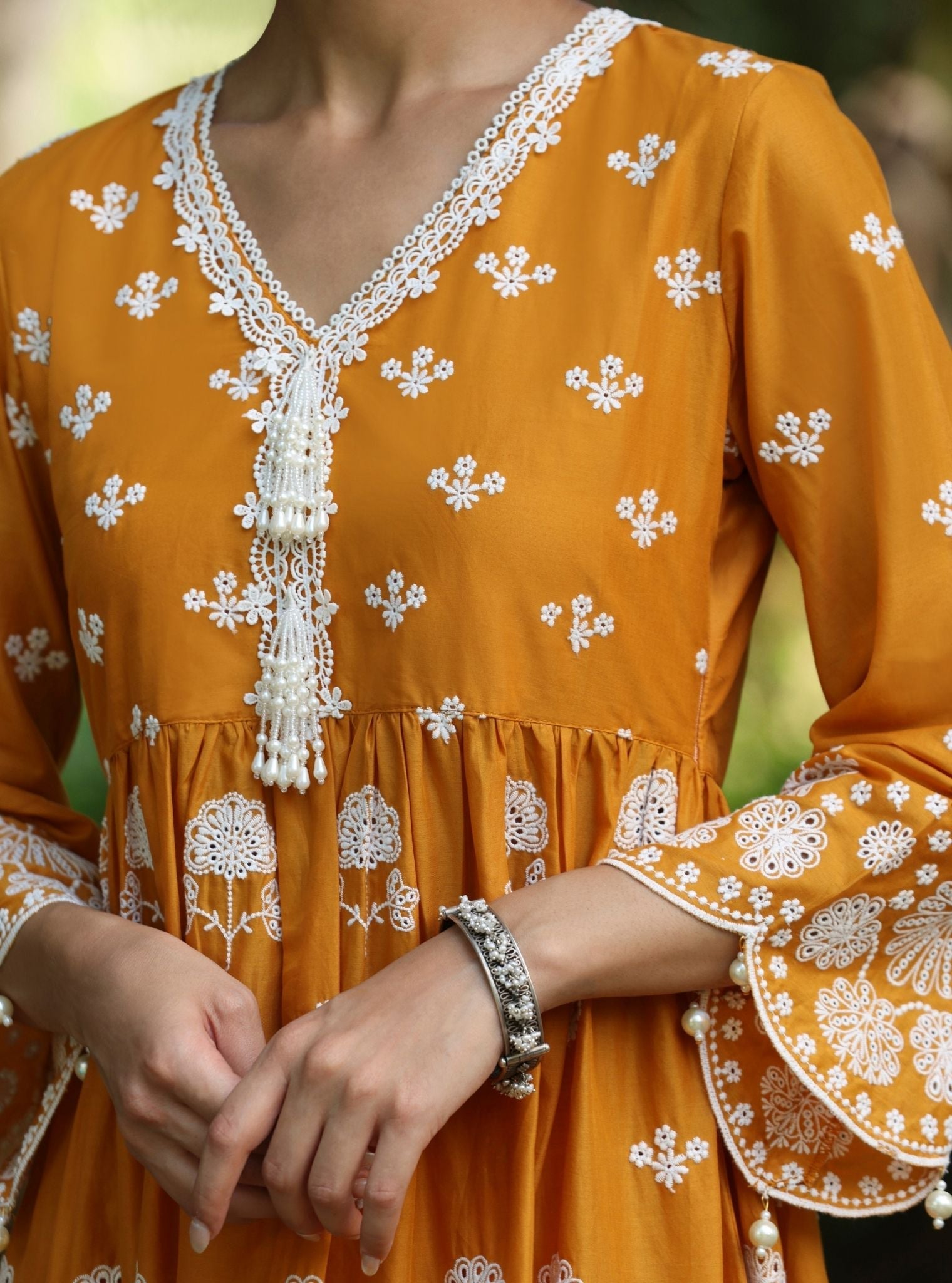 Mulmul Cotton Nilan Orange Kurta With Mulmul Cotton Nilan Orange Pant