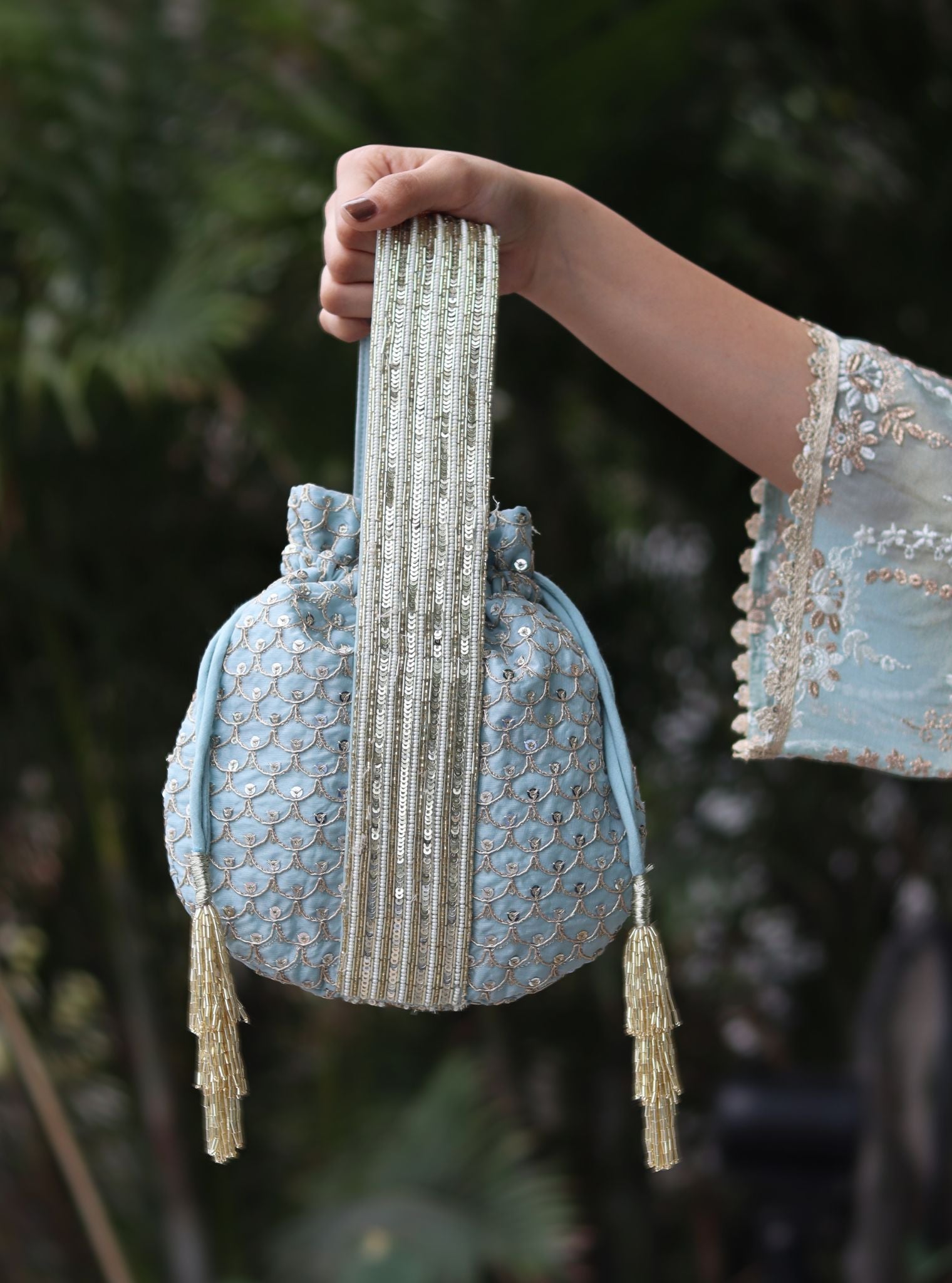 Mulmul Myra Blue Potli Bag