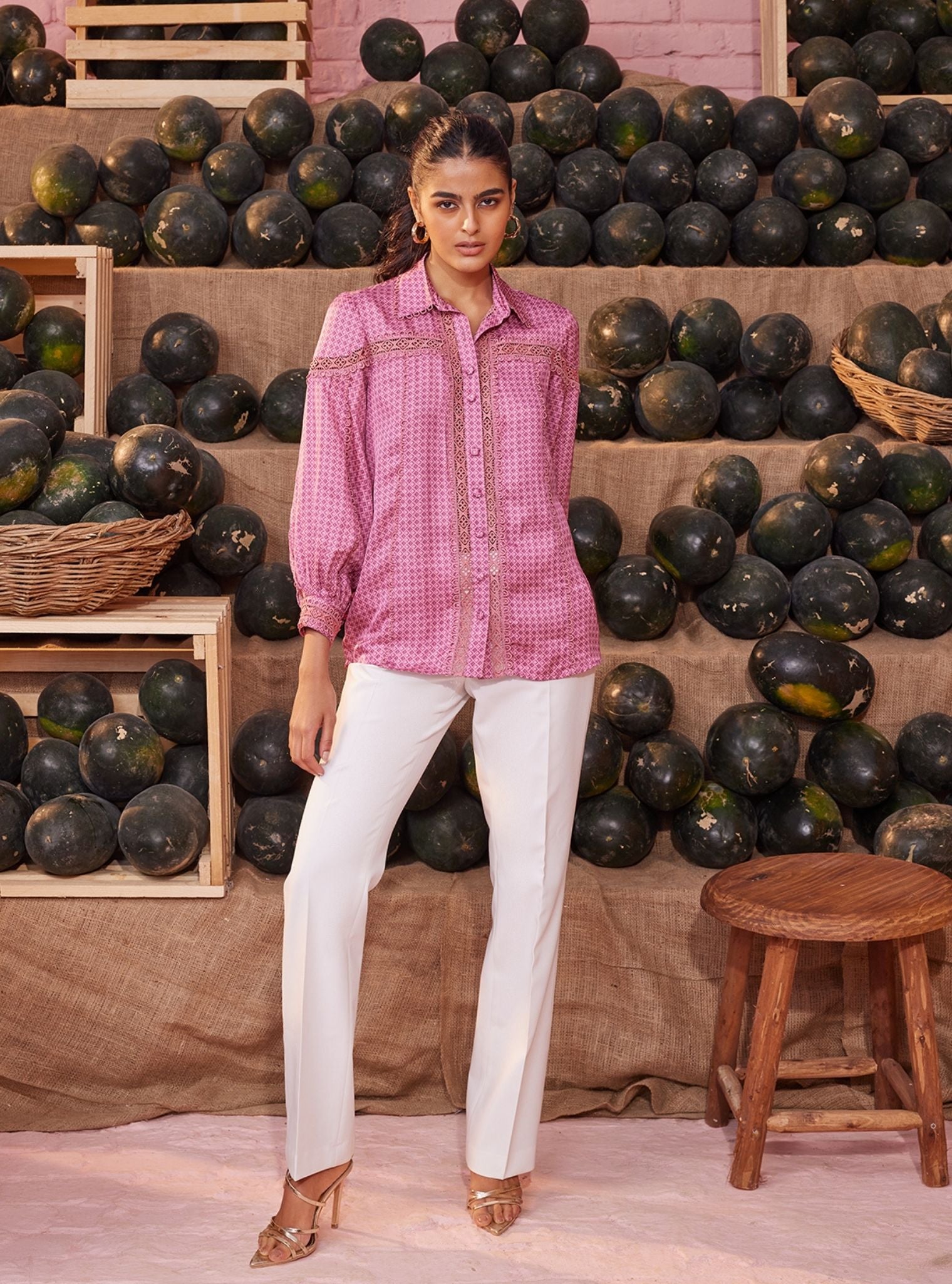 Mulmul Iconic Cupro Anna Pink Print Shirt