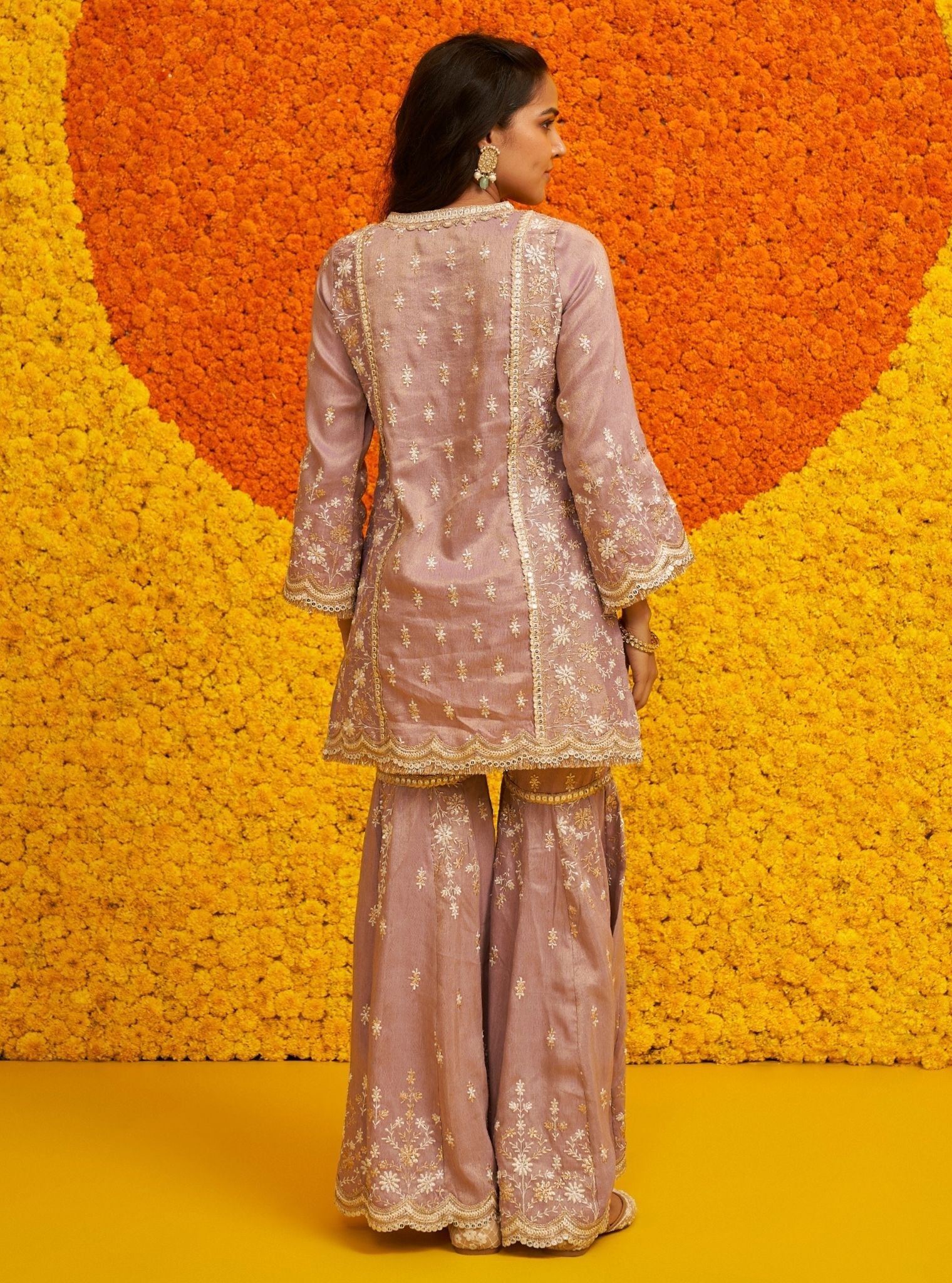 Mulmul Tissue Linen Satin Satranga Lilac Kurta With Mulmul Tissue Linen Satin Satranga Lilac Pant