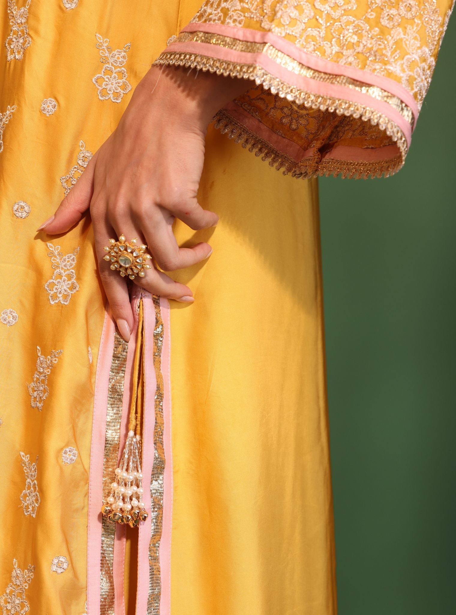 Mulmul Cupro Satin Nazakat Yellow kurta With Mulmul Cupro Satin Nazakat Yellow Pant