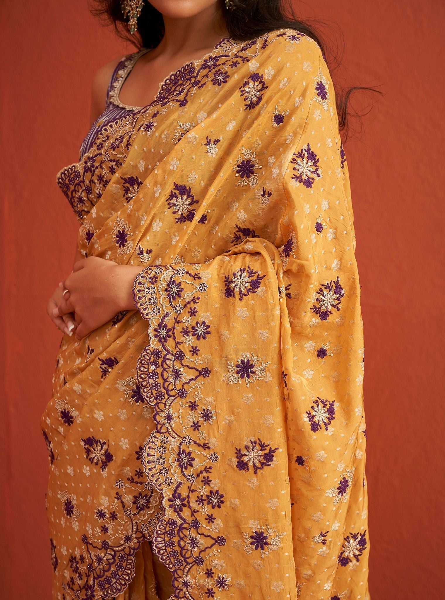 Mulmul Banarsi Haseena Mustard Saree