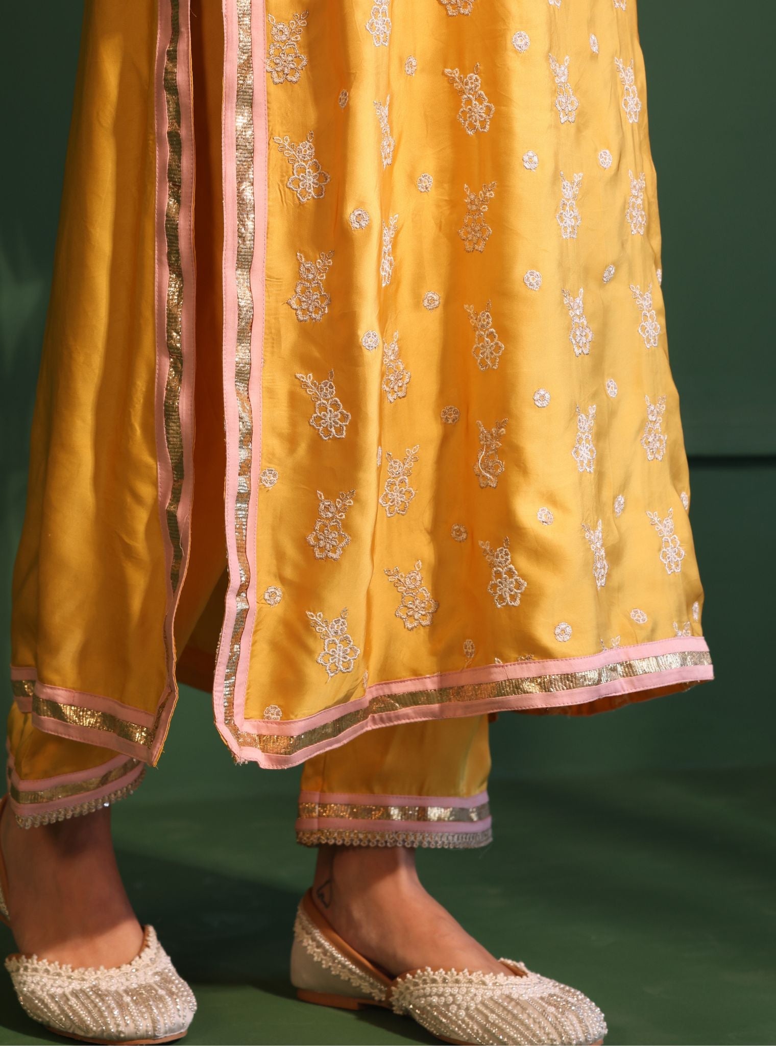 Mulmul Cupro Satin Nazakat Yellow kurta With Mulmul Cupro Satin Nazakat Yellow Pant