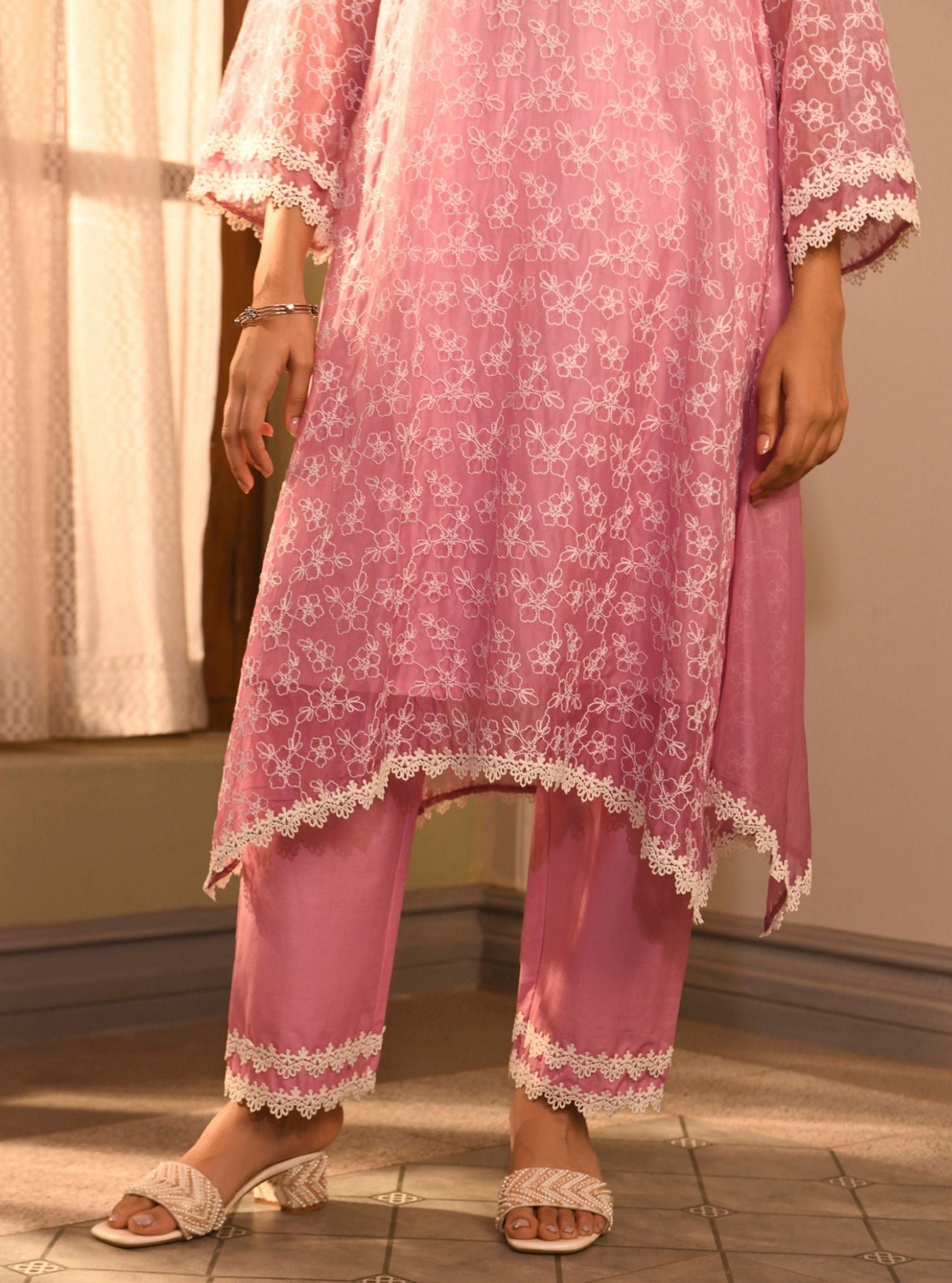 Mulmul Organza Edna Lavender Kurta With Mulmul Cotton Edna Lavender Pant