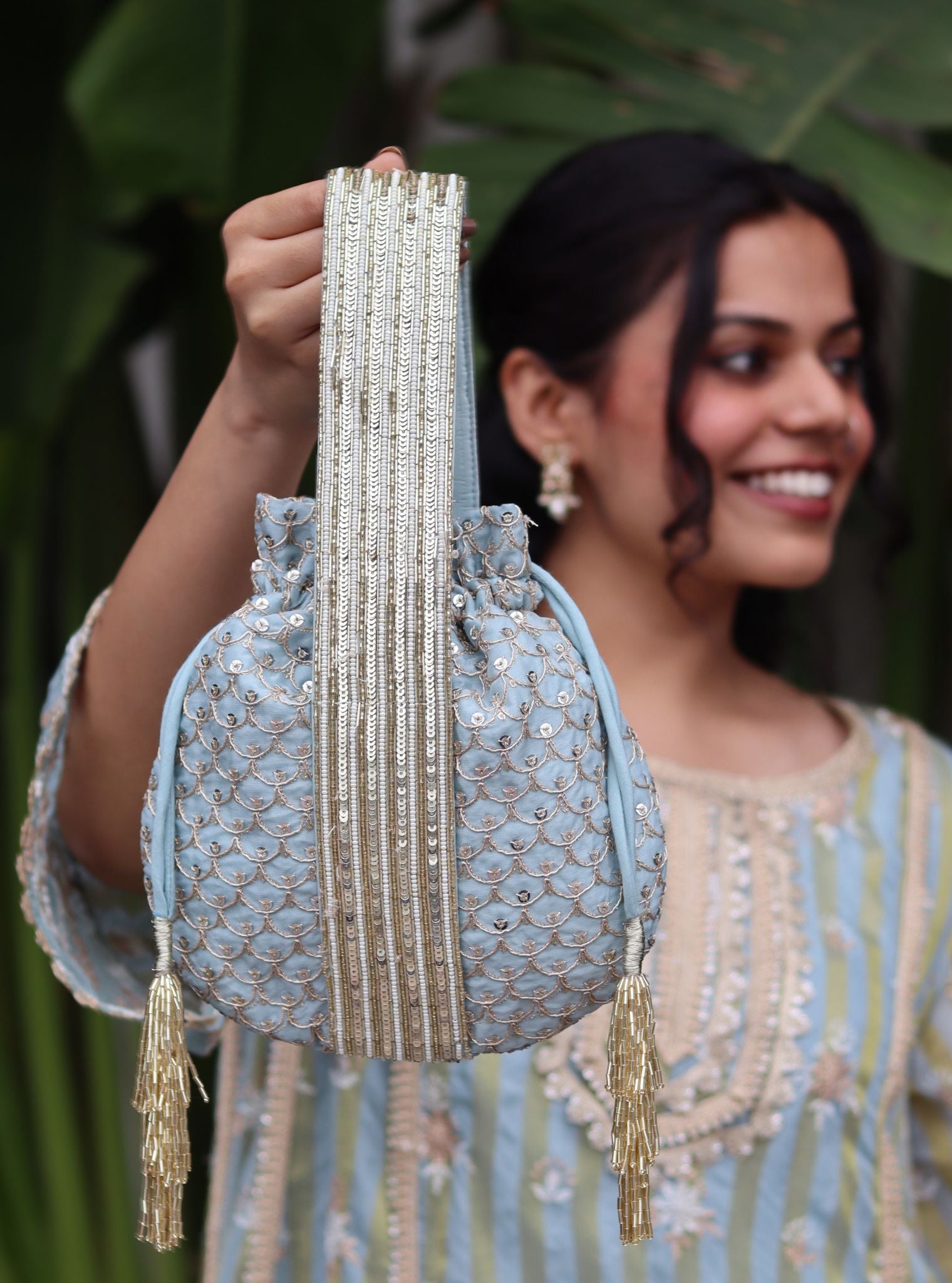 Mulmul Myra Blue Potli Bag