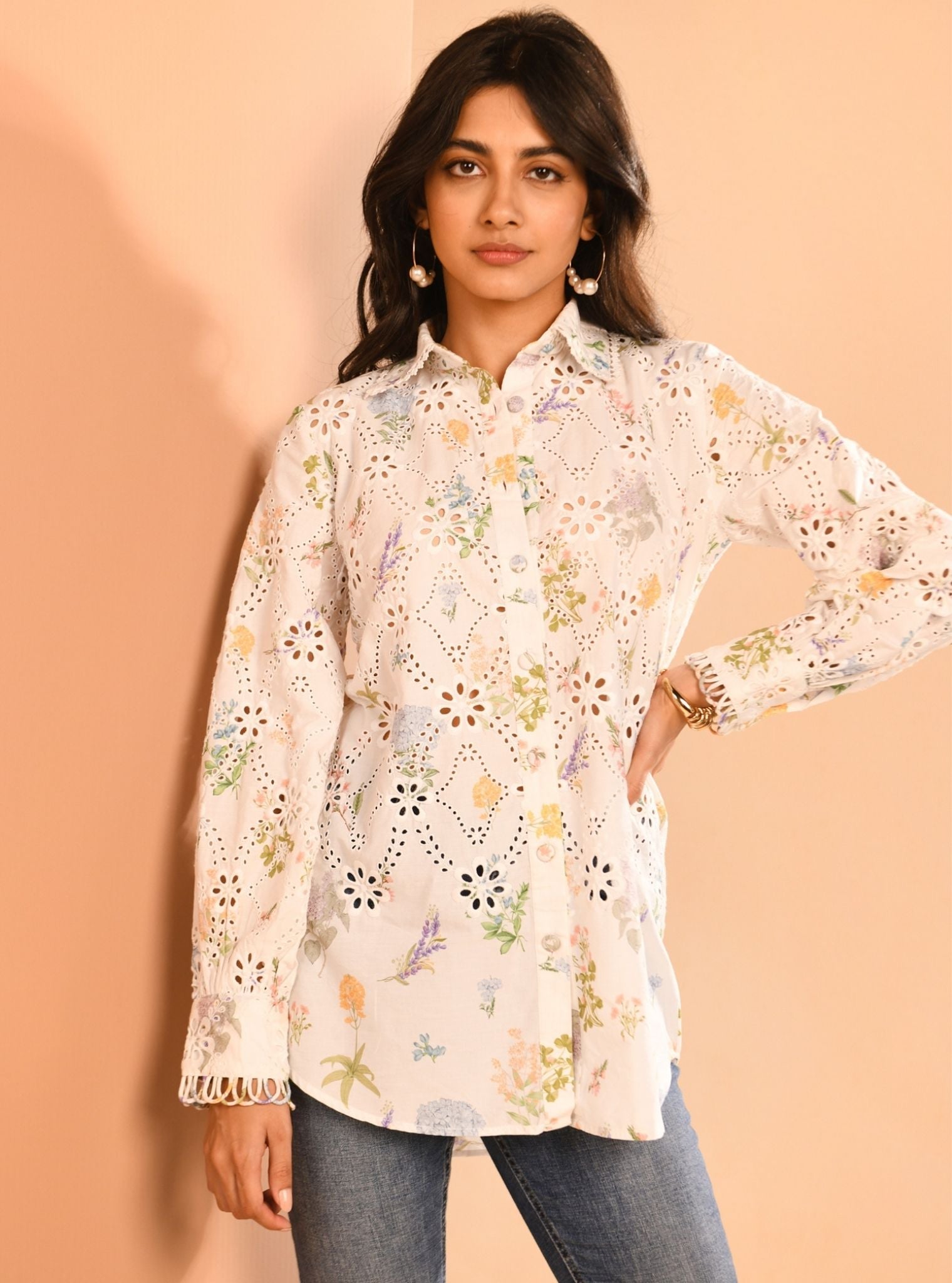 Mulmul Cotton Jem Printed White Shirt