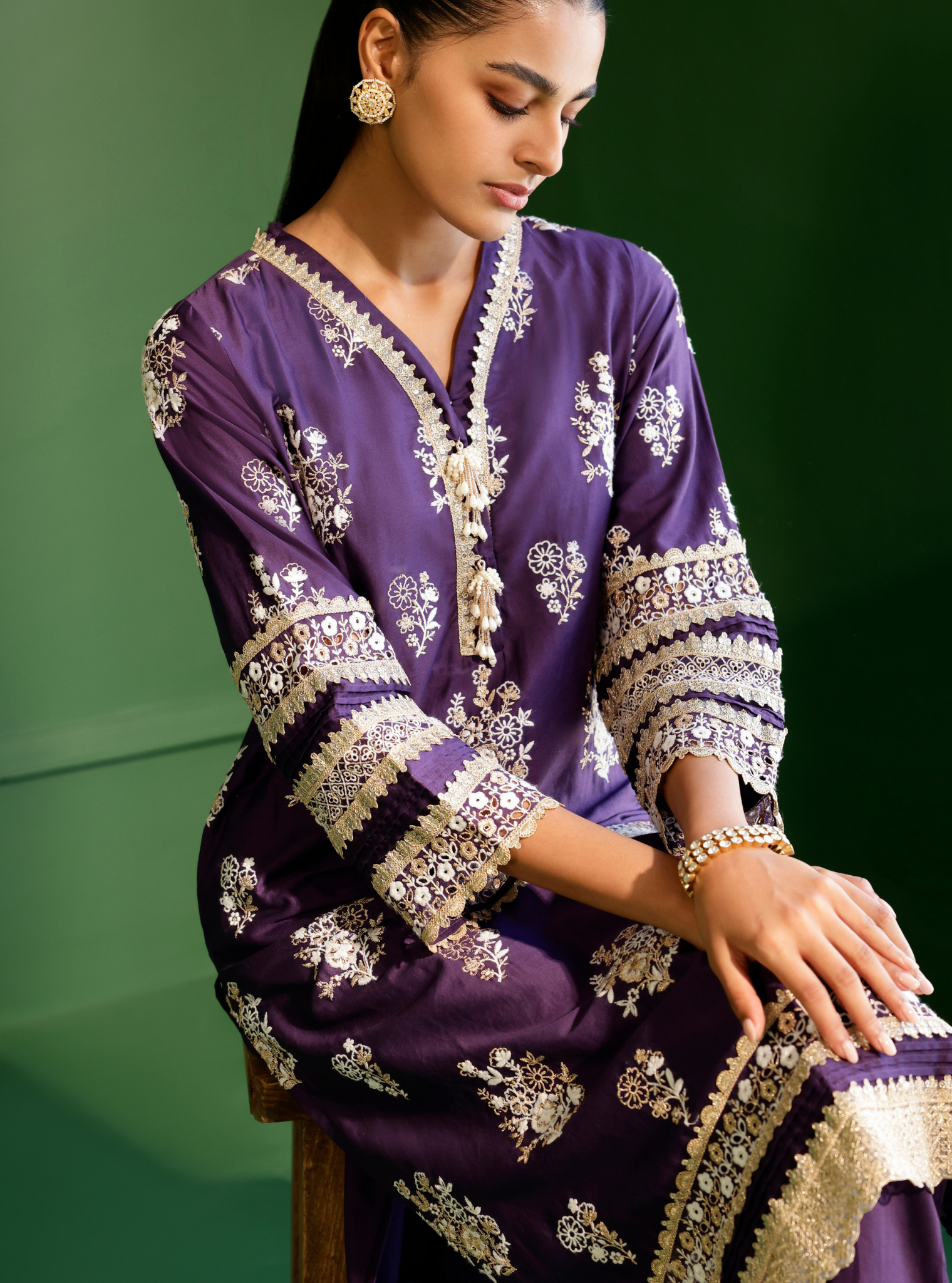 Mulmul Pima Satin Nalin Purple Kurta With Mulmul Pima Satin Nalin Purple Pant