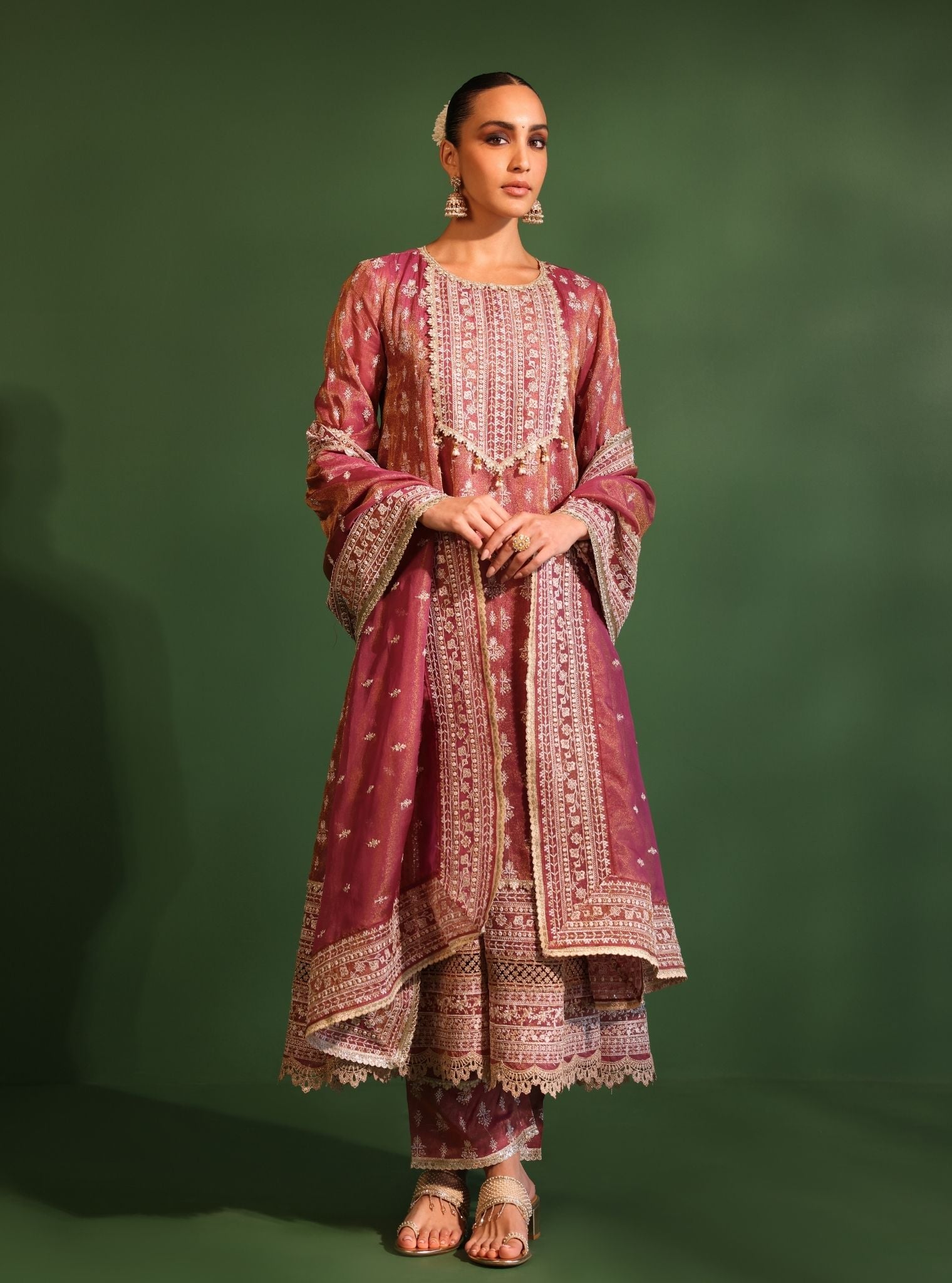 Mulmul Luxe Organza Jalwa Plum Anarkali Kurta With Mulmul Luxe Organza Jalwa Plum Anarkali Kurta