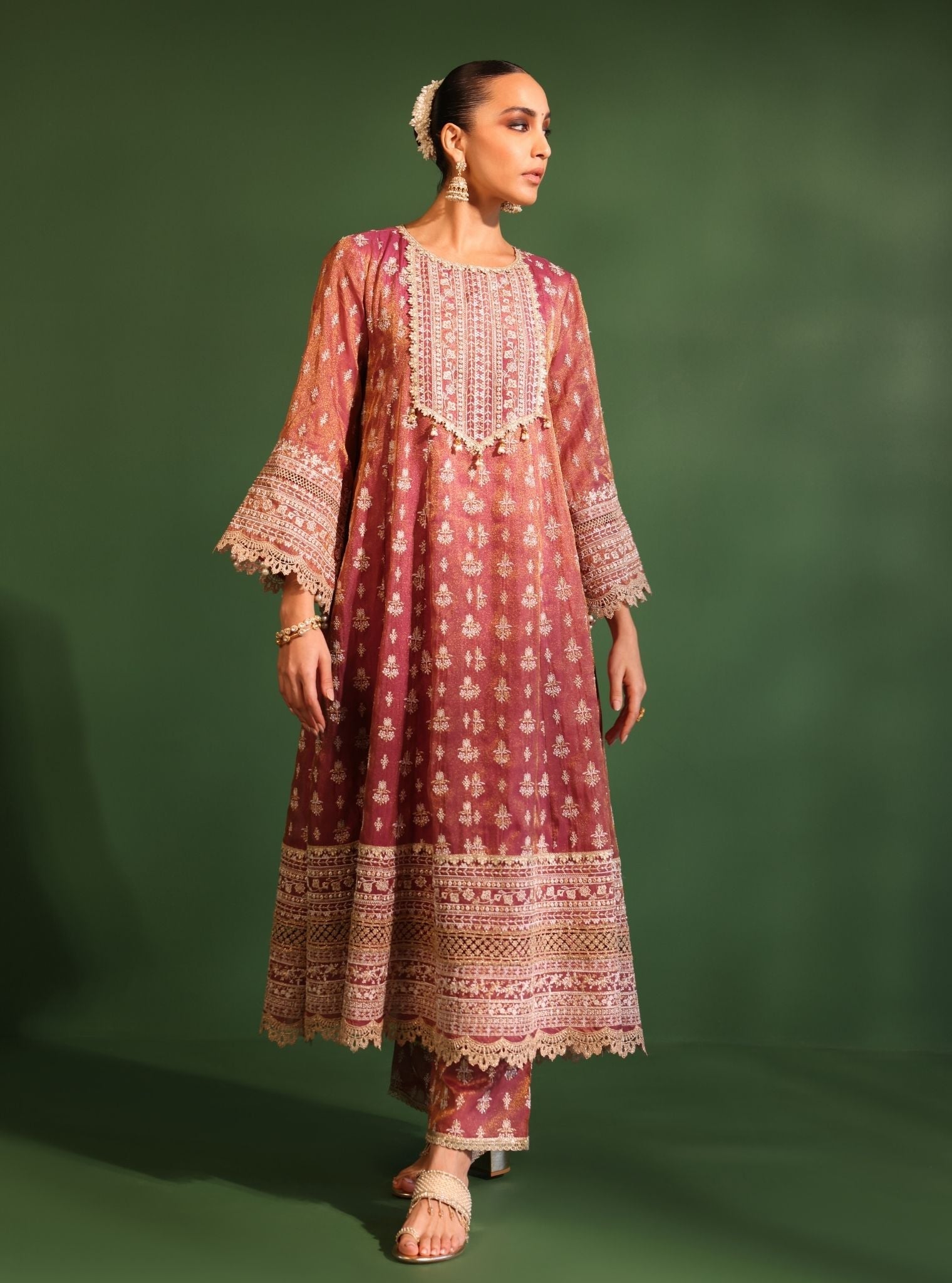 Mulmul Luxe Organza Jalwa Plum Anarkali Kurta With Mulmul Luxe Organza Jalwa Plum Anarkali Kurta