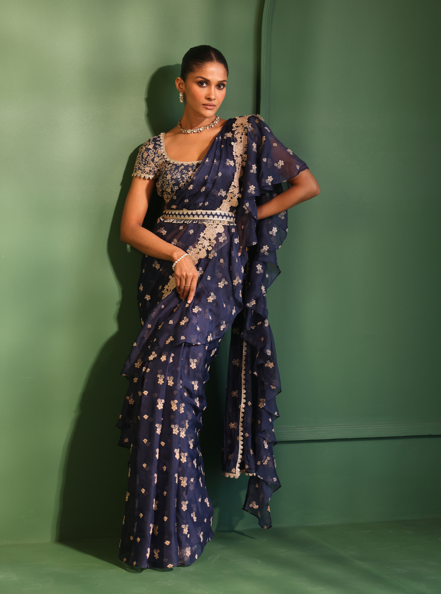 Mulmul Organza Pari Navy Saree