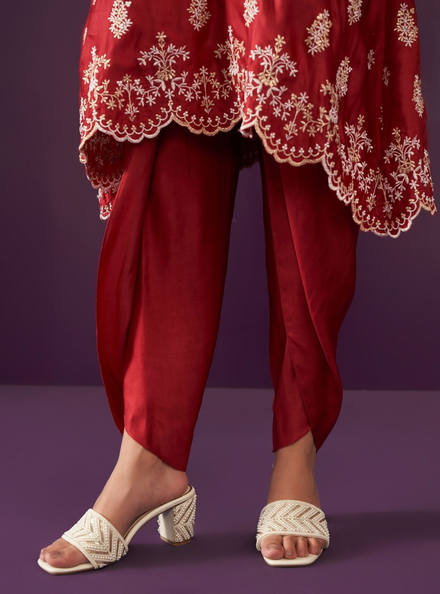 Mulmul Cupro Satin Callaia Red kurta With Mulmul Cupro Satin Callaia Red Salwar