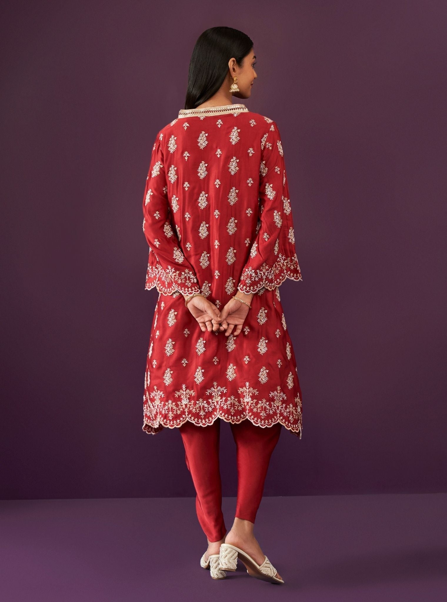 Mulmul Cupro Satin Callaia Red kurta With Mulmul Cupro Satin Callaia Red Salwar