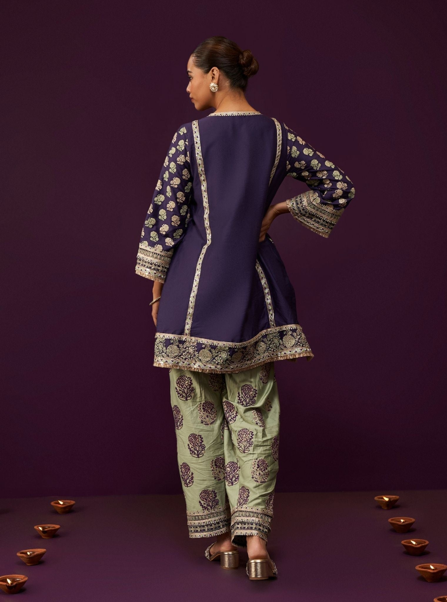 Mulmul Pima Satin Aphinya Purple Kurta With Mulmul Pima Satin Aphinya Purple Pant