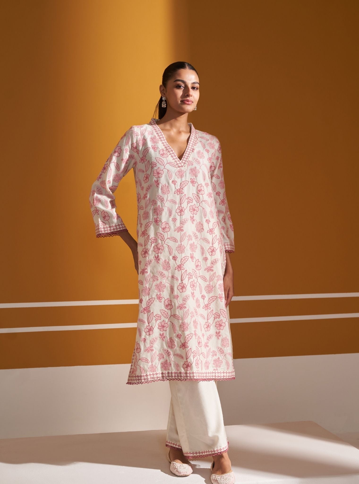 Mulmul Wool Clare Off White Kurta With Mulmul Wool Clare Off White Pant